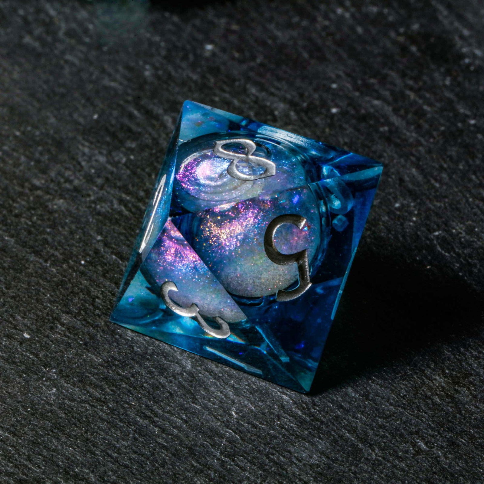 Dark Blue Liquid Core Resin Galaxy Dice F Word DnD D&D Dice Set - CrystalMaggie