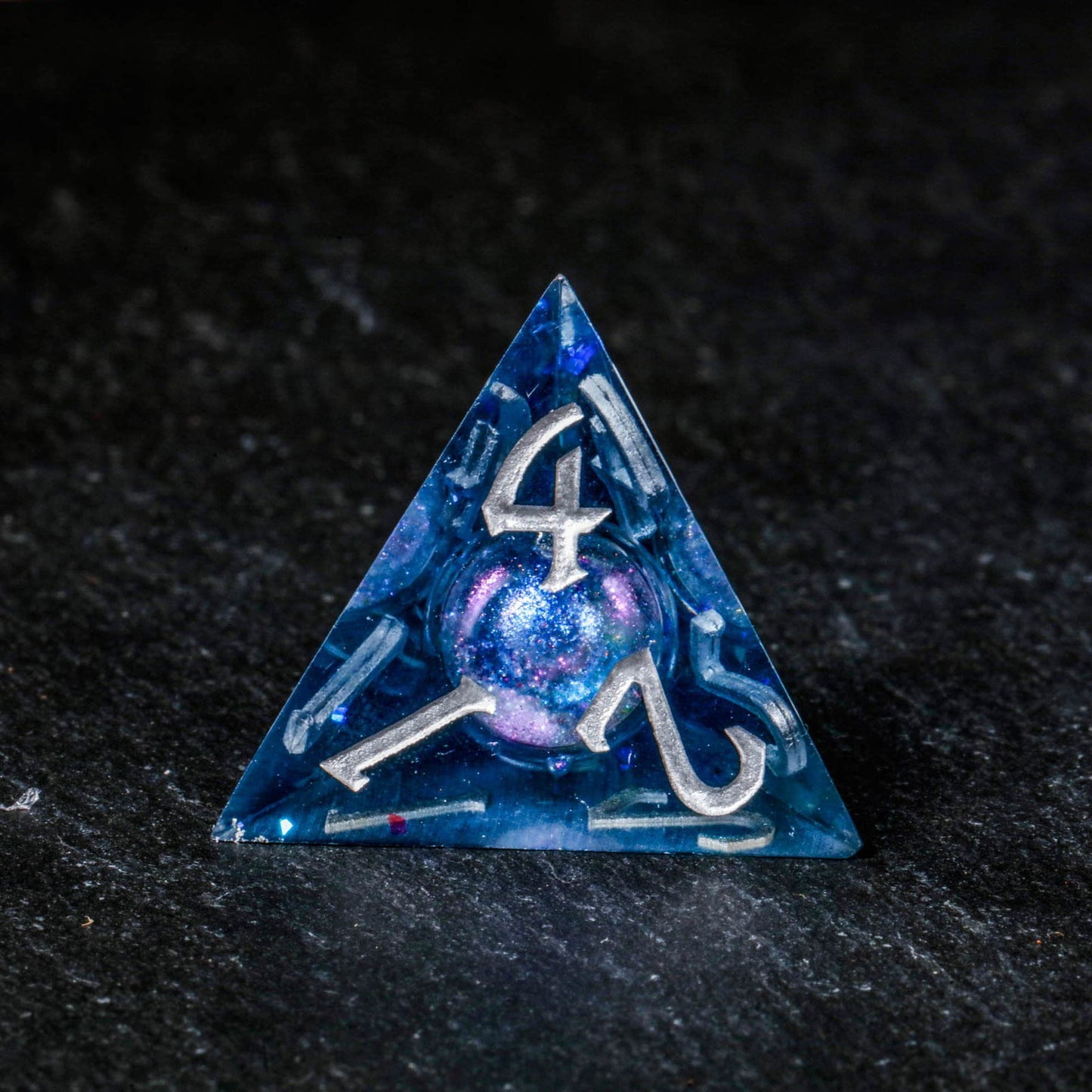 Dark Blue Liquid Core Resin Galaxy Dice F Word DnD D&D Dice Set - CrystalMaggie