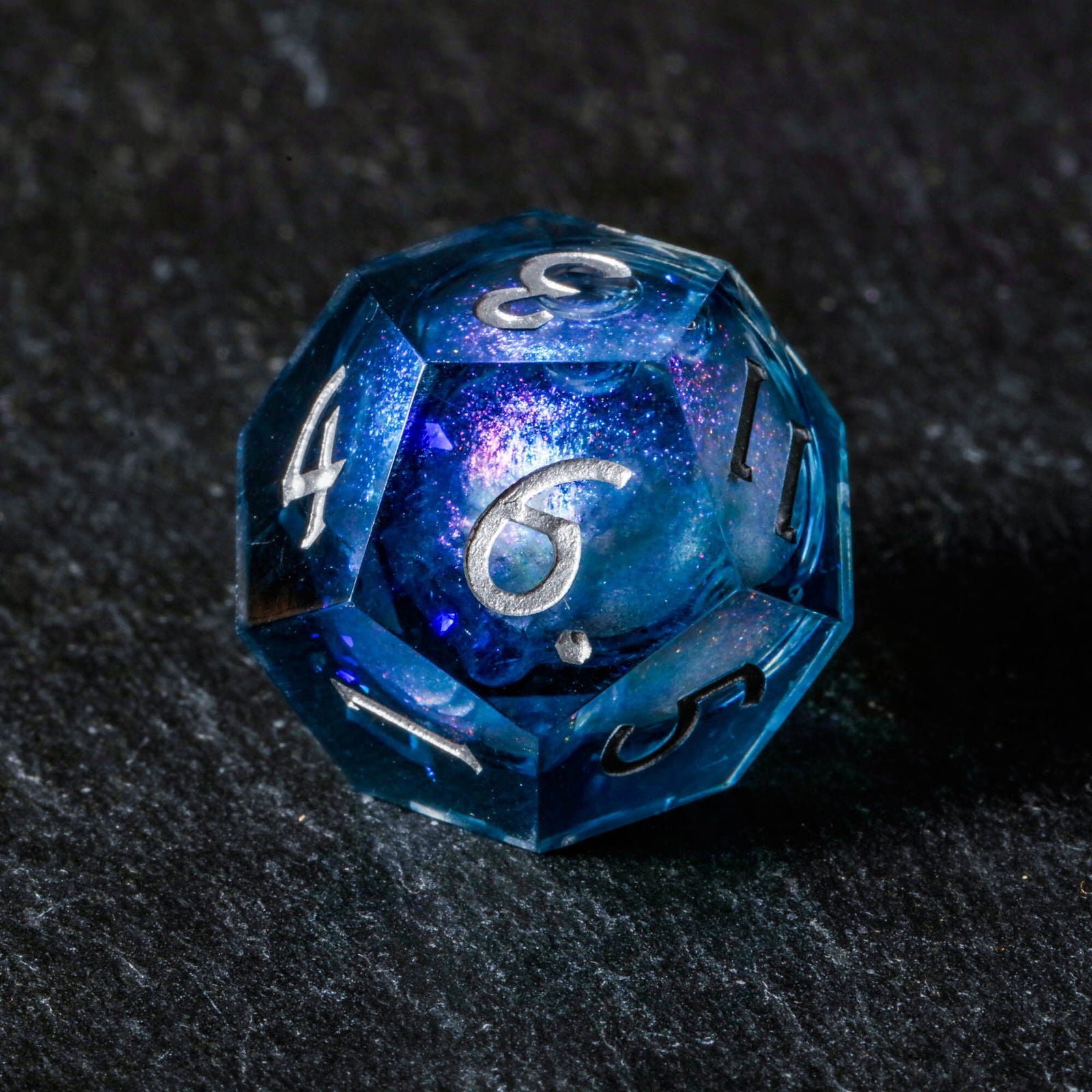 Dark Blue Liquid Core Resin Galaxy Dice F Word DnD D&D Dice Set - CrystalMaggie