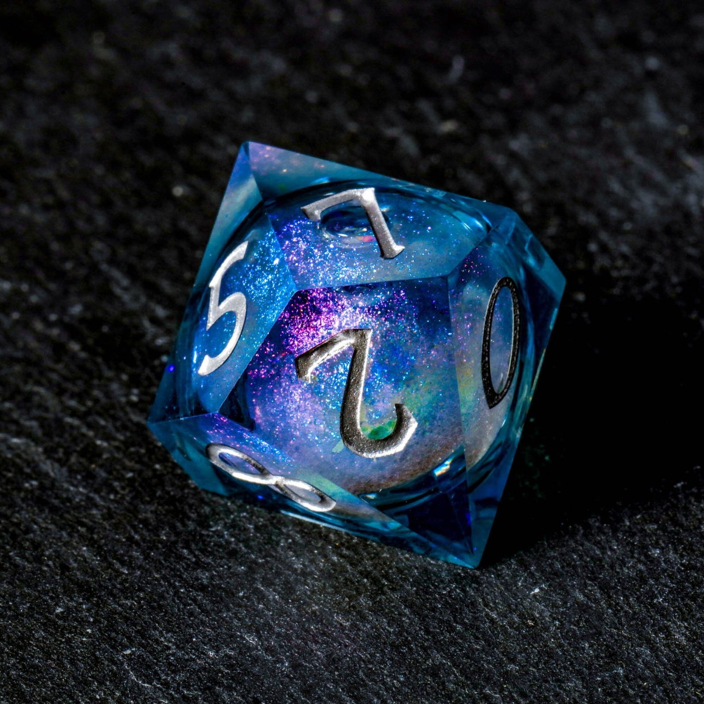 Dark Blue Liquid Core Resin Galaxy Dice F Word DnD D&D Dice Set - CrystalMaggie