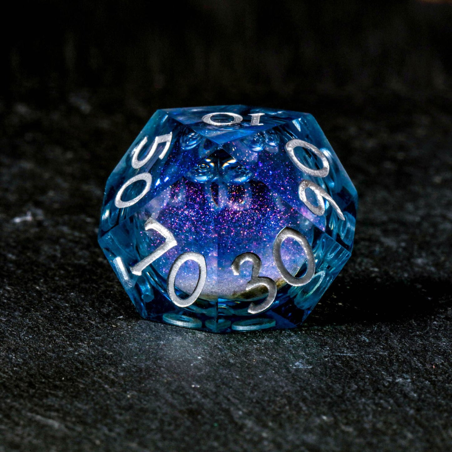 Dark Blue Liquid Core Resin Galaxy Dice F Word DnD D&D Dice Set - CrystalMaggie