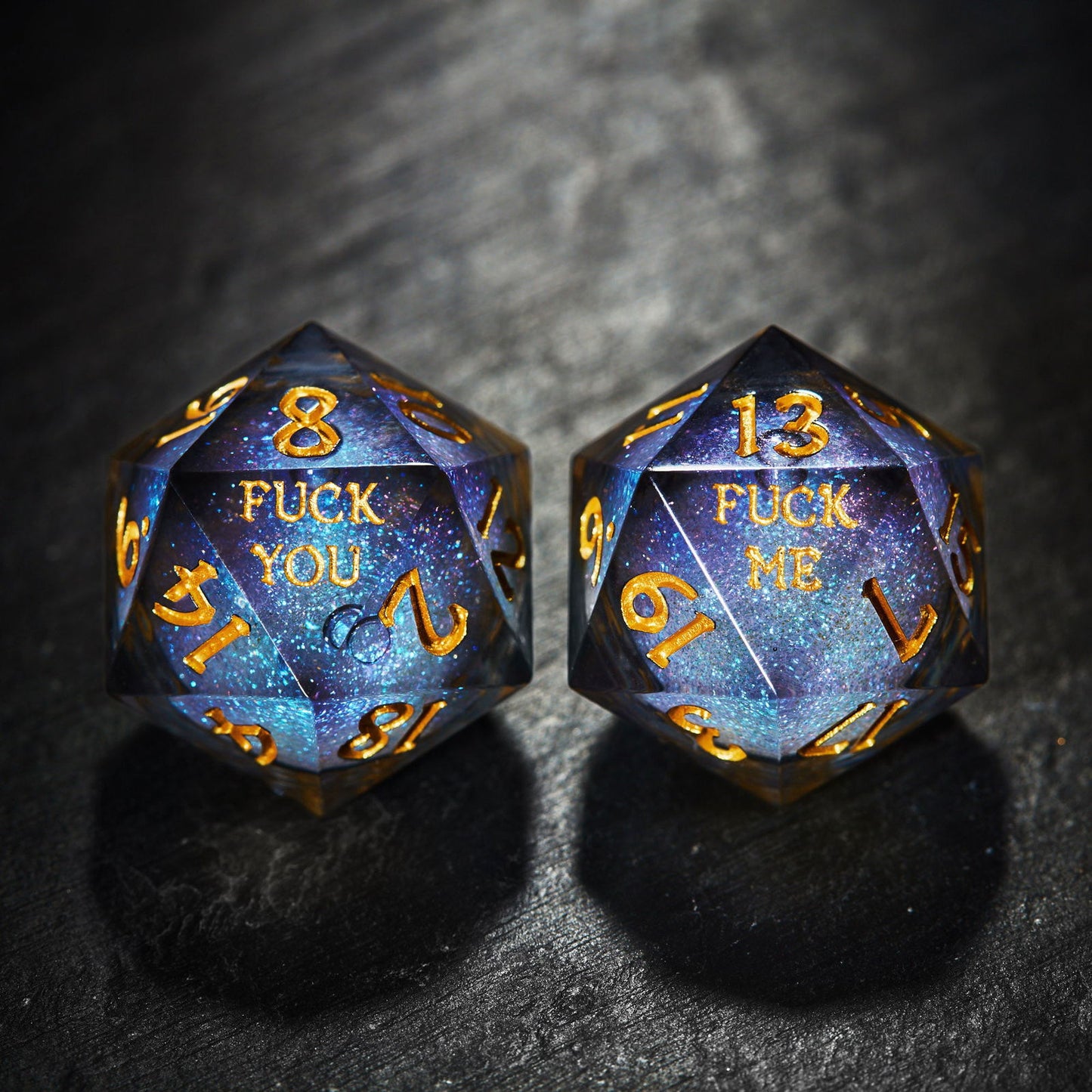 Dark Blue Liquid Core Resin Galaxy Dice F Word DnD D&D Dice Set - CrystalMaggie