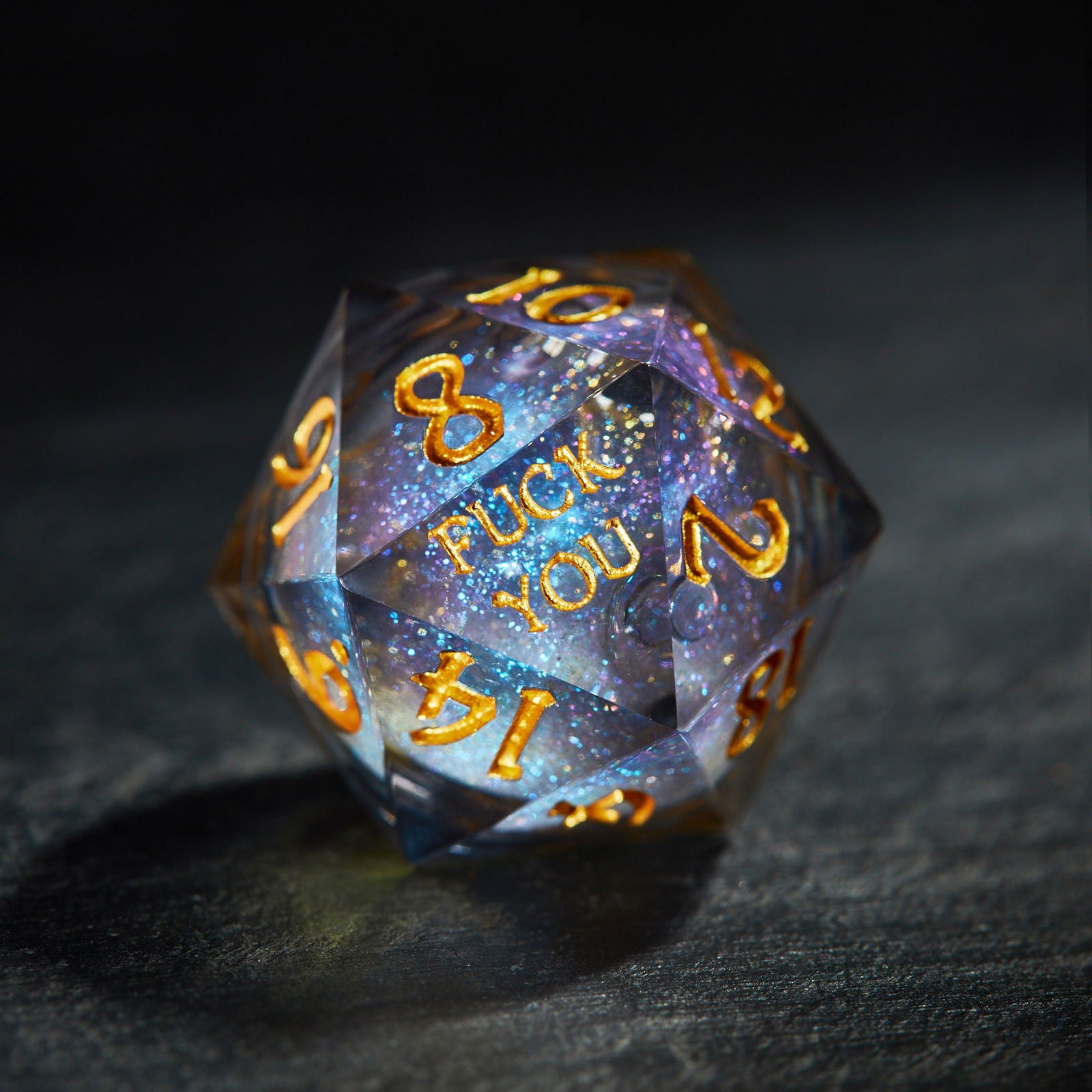 Dark Blue Liquid Core Resin Galaxy Dice F Word DnD D&D Dice Set - CrystalMaggie