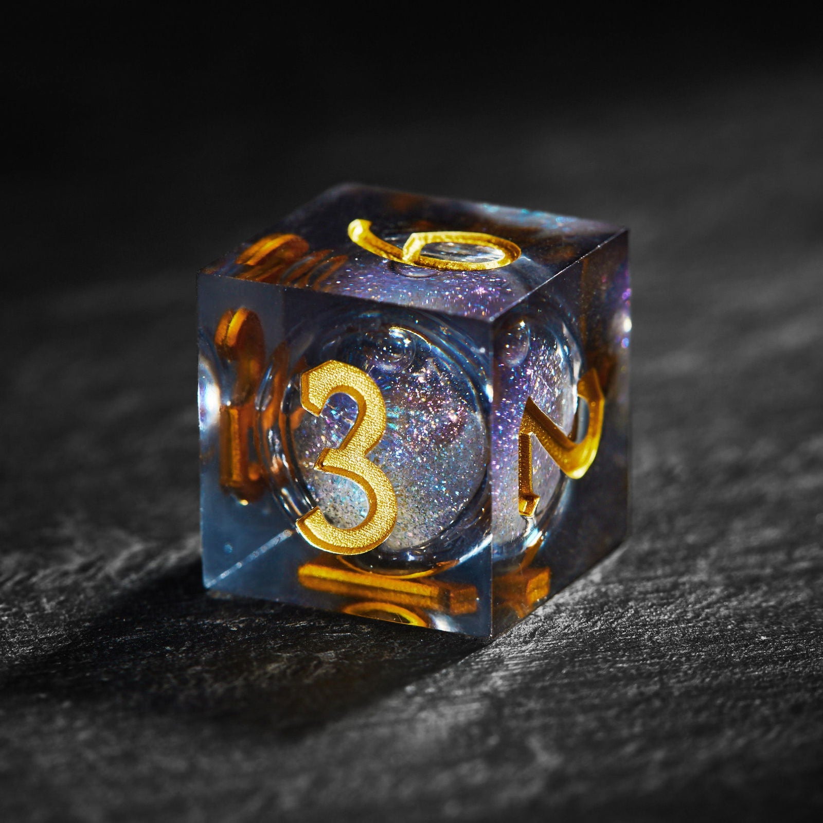 Dark Blue Liquid Core Resin Galaxy Dice F Word DnD D&D Dice Set - CrystalMaggie