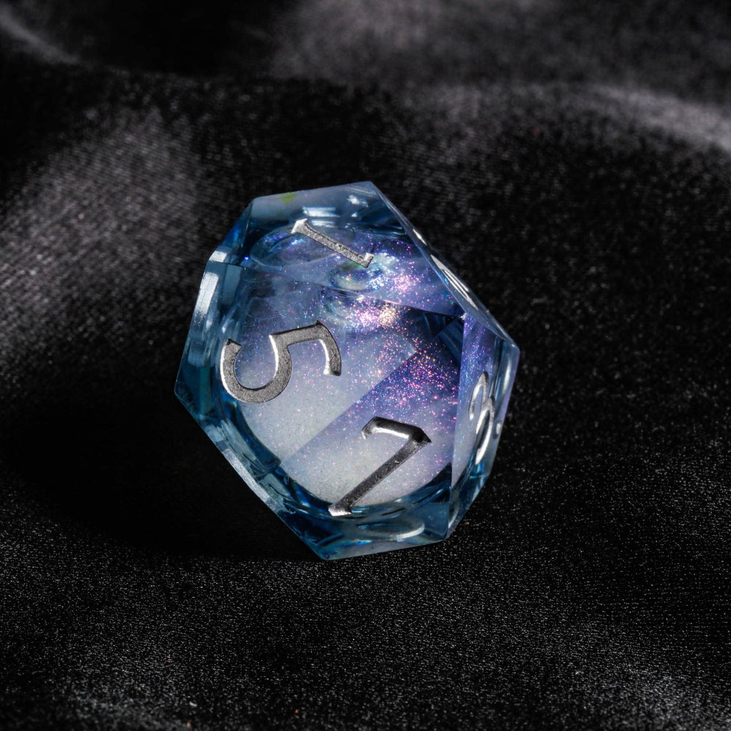 Dark Blue Liquid Core Resin Galaxy Dice Moon DnD D&D D20 Necklace - CrystalMaggie