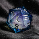 Dark Blue Liquid Core Resin Galaxy Dice Moon DnD D&D Dice Set - CrystalMaggie
