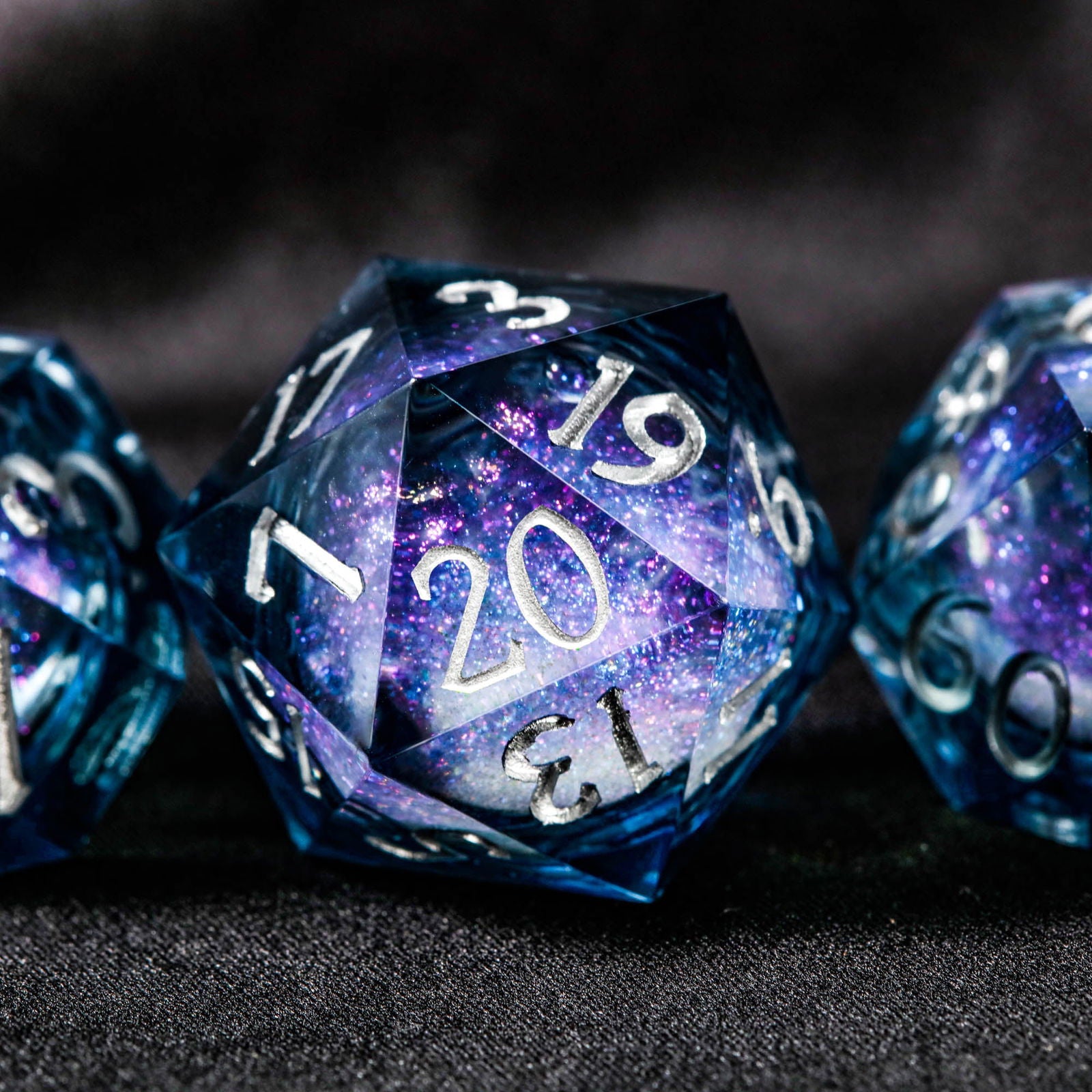 Dark Blue Liquid Core Resin Galaxy DnD D&D Dice D20 Necklace - CrystalMaggie