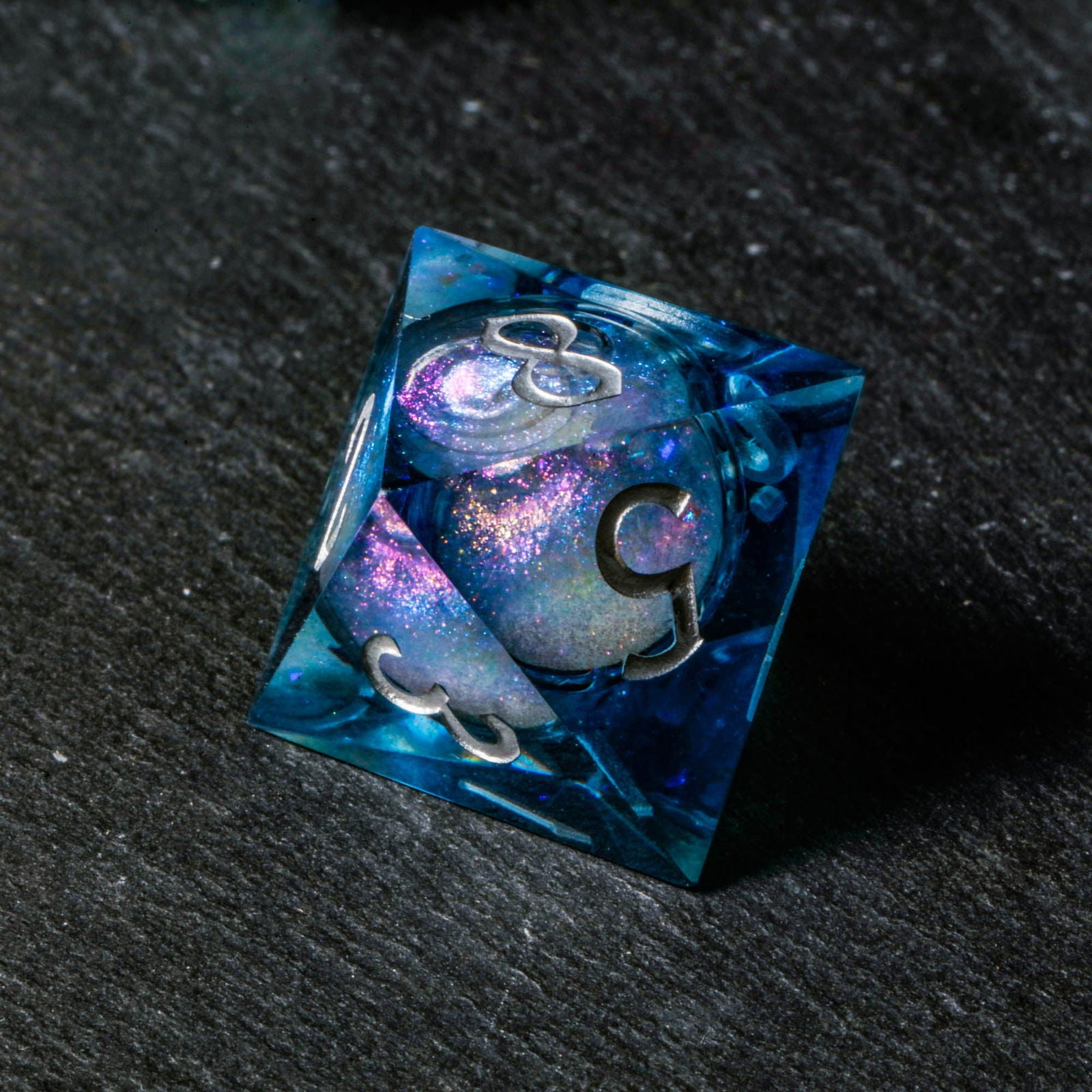 Dark Blue Liquid Core Resin Galaxy DnD D&D Dice D20 Necklace - CrystalMaggie