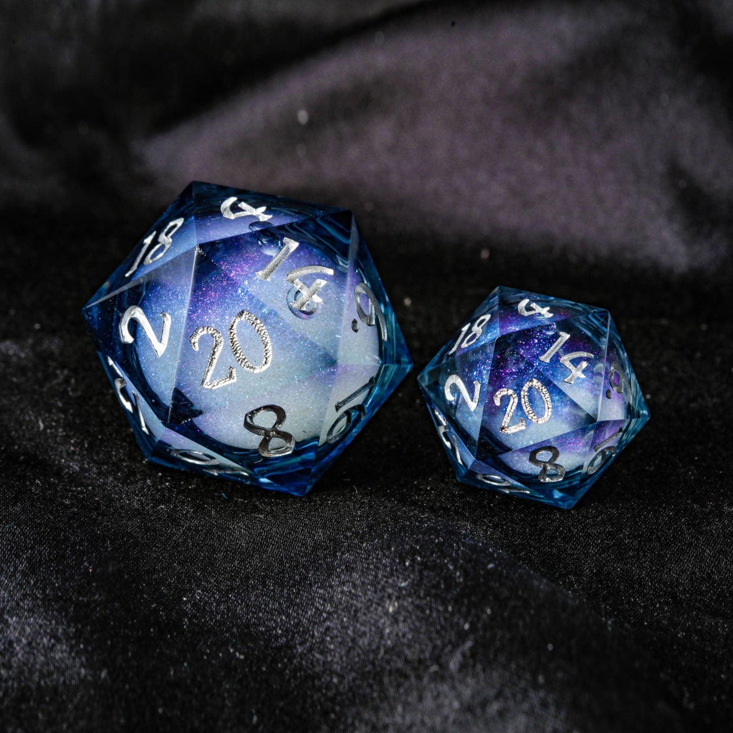 Dark Blue Liquid Core Resin Galaxy DnD D&D Dice D20 Necklace - CrystalMaggie