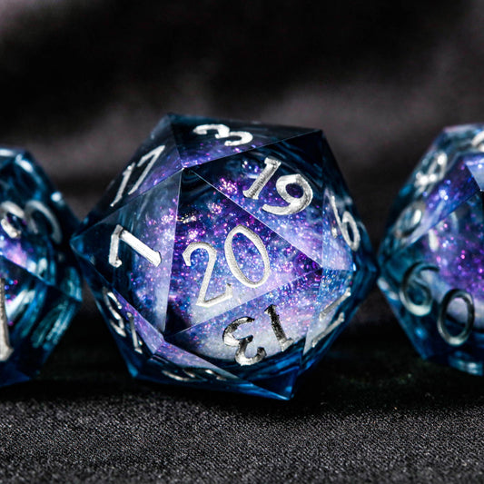 Dark Blue Liquid Core Resin Galaxy DnD D&D Dice Set - CrystalMaggie