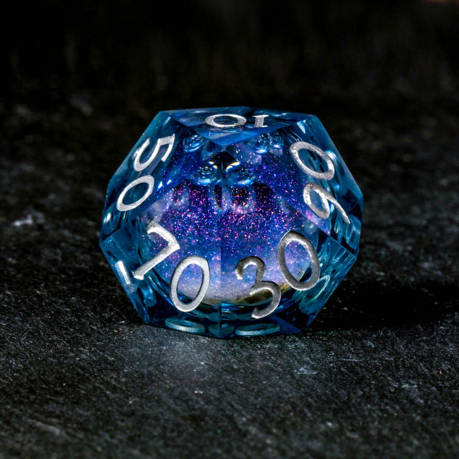 Dark Blue Liquid Core Resin Galaxy DnD D&D Dice Set - CrystalMaggie