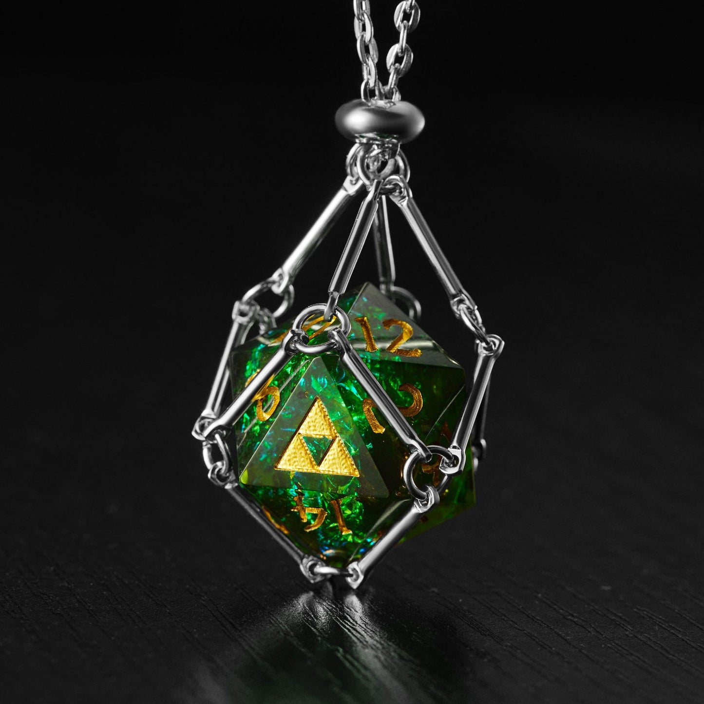 Dark Green Glitter Resin All Zelda DnD D&D D20 Necklace - CrystalMaggie