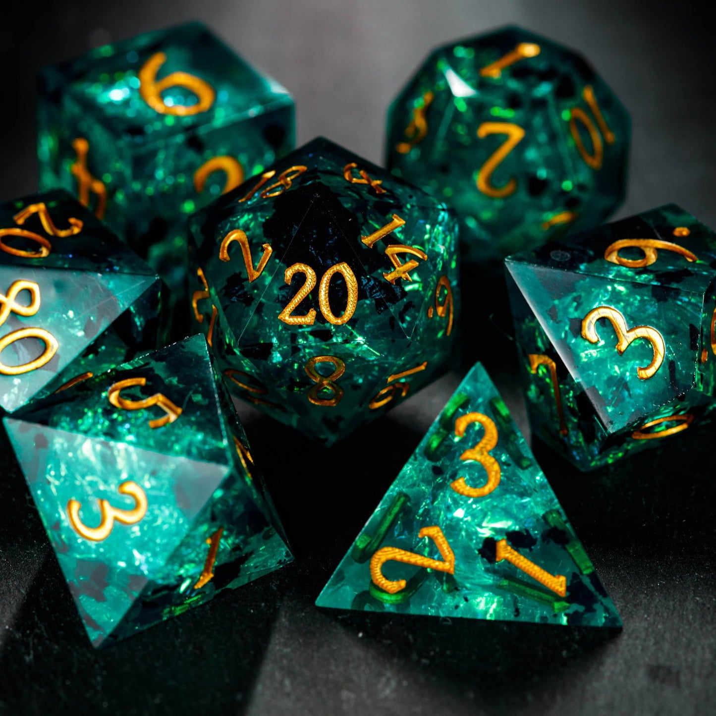 Dark Green Resin DnD D&D Dice Set - CrystalMaggie