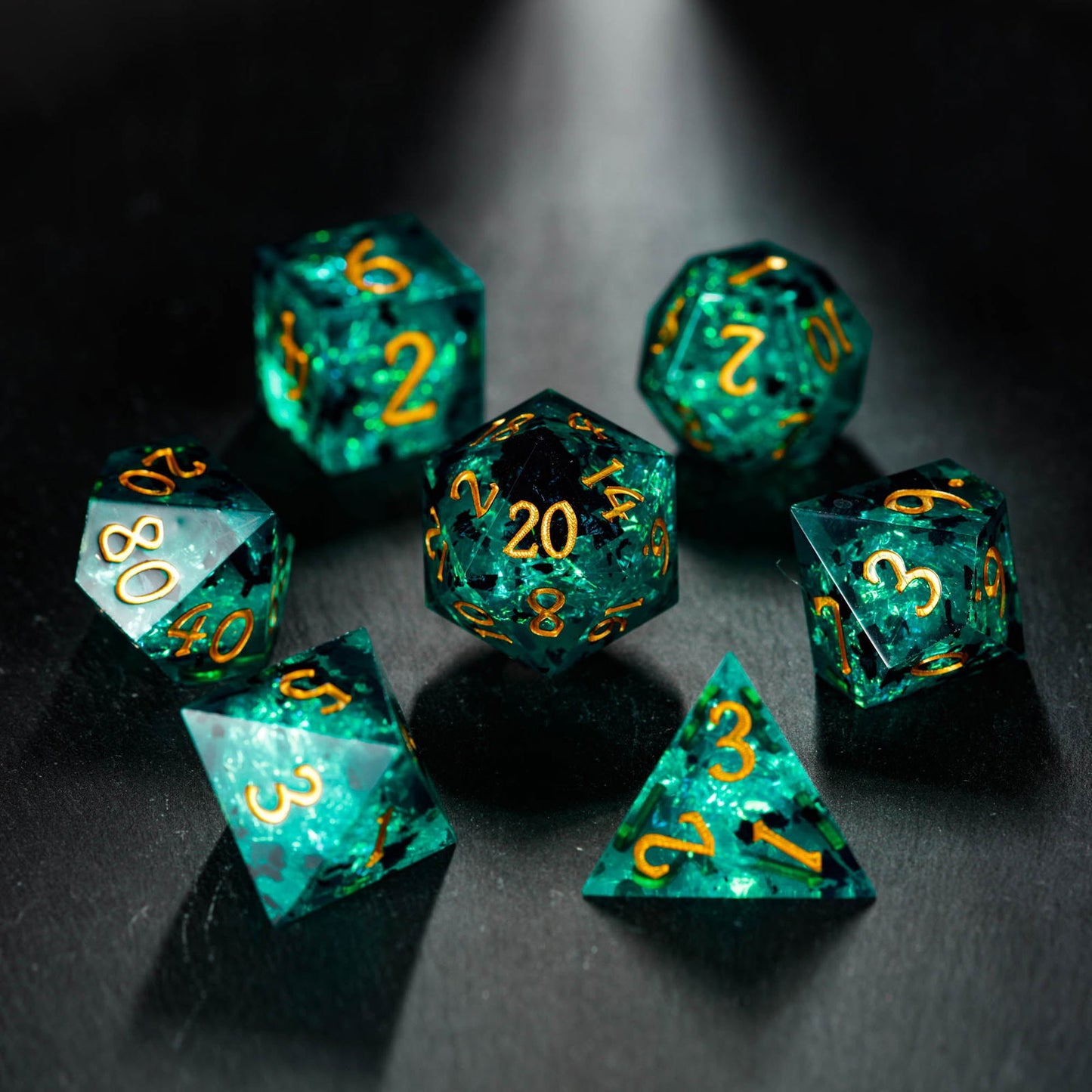 Dark Green Resin DnD D&D Dice Set - CrystalMaggie