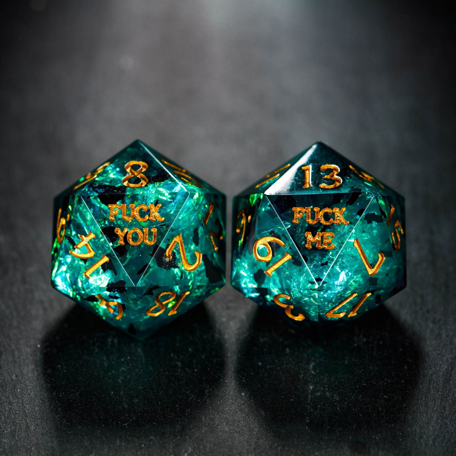 Dark Green Resin F Word DnD D&D Dice Set - CrystalMaggie