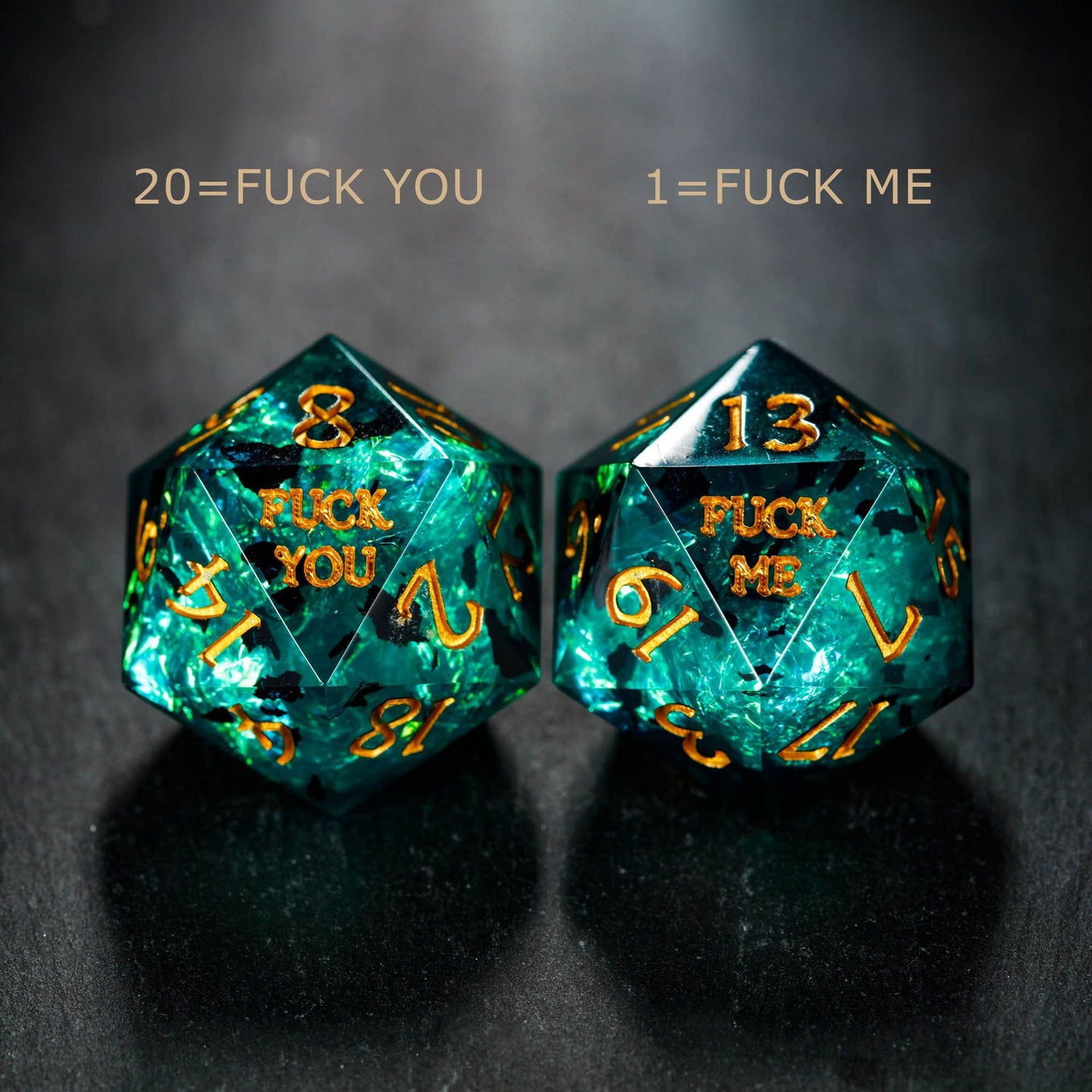 Dark Green Resin F Word DnD D&D Dice Set - CrystalMaggie