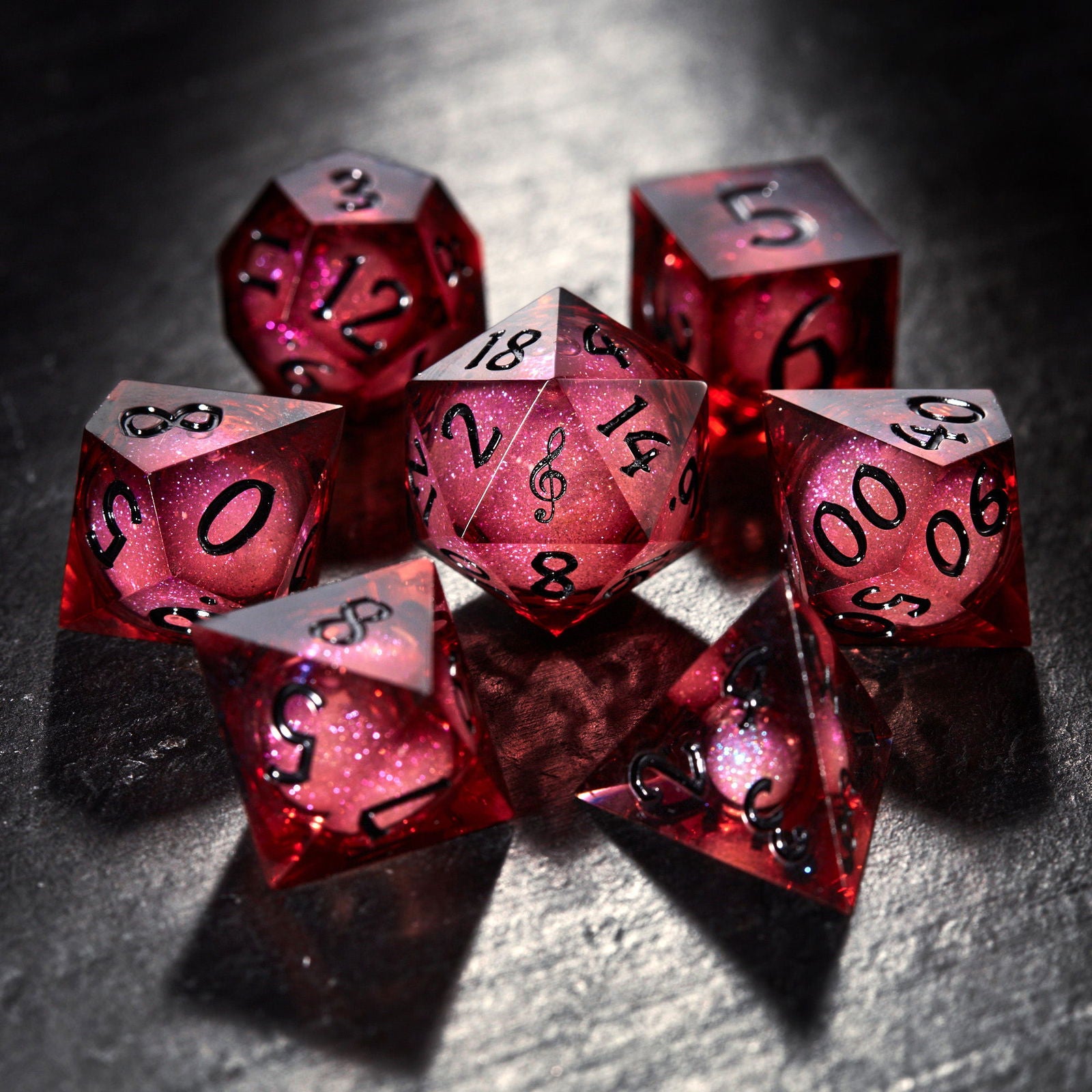 Dark Red Liquid Core Resin Dice Bard D&D DnD Dice Set - CrystalMaggie