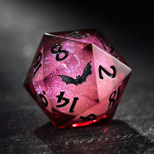 Dark Red Liquid Core Resin Dice Bat DnD D&D Dice Set - CrystalMaggie