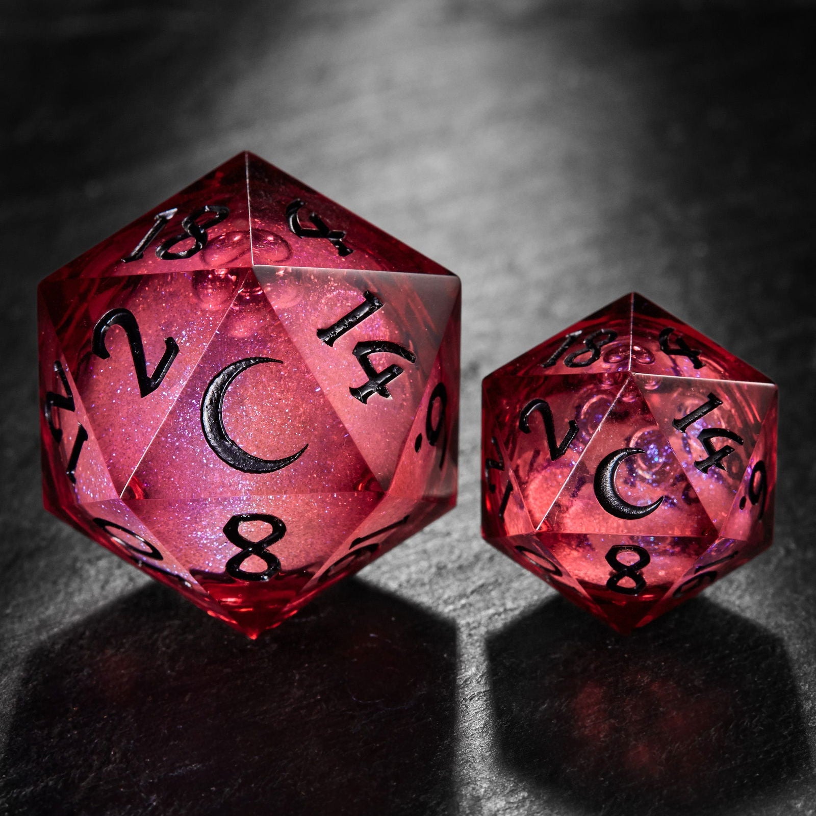 Dark Red Liquid Core Resin Dice Moon DnD D&D Dice Chonk D20 - CrystalMaggie