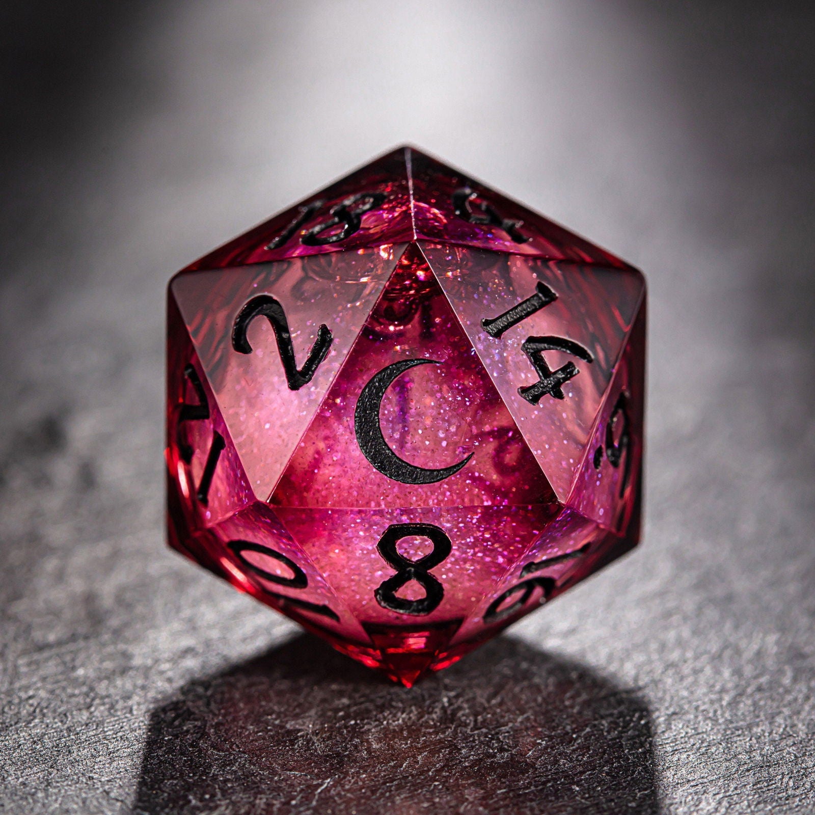 Dark Red Liquid Core Resin Dice Moon DnD D&D Dice Chonk D20 - CrystalMaggie