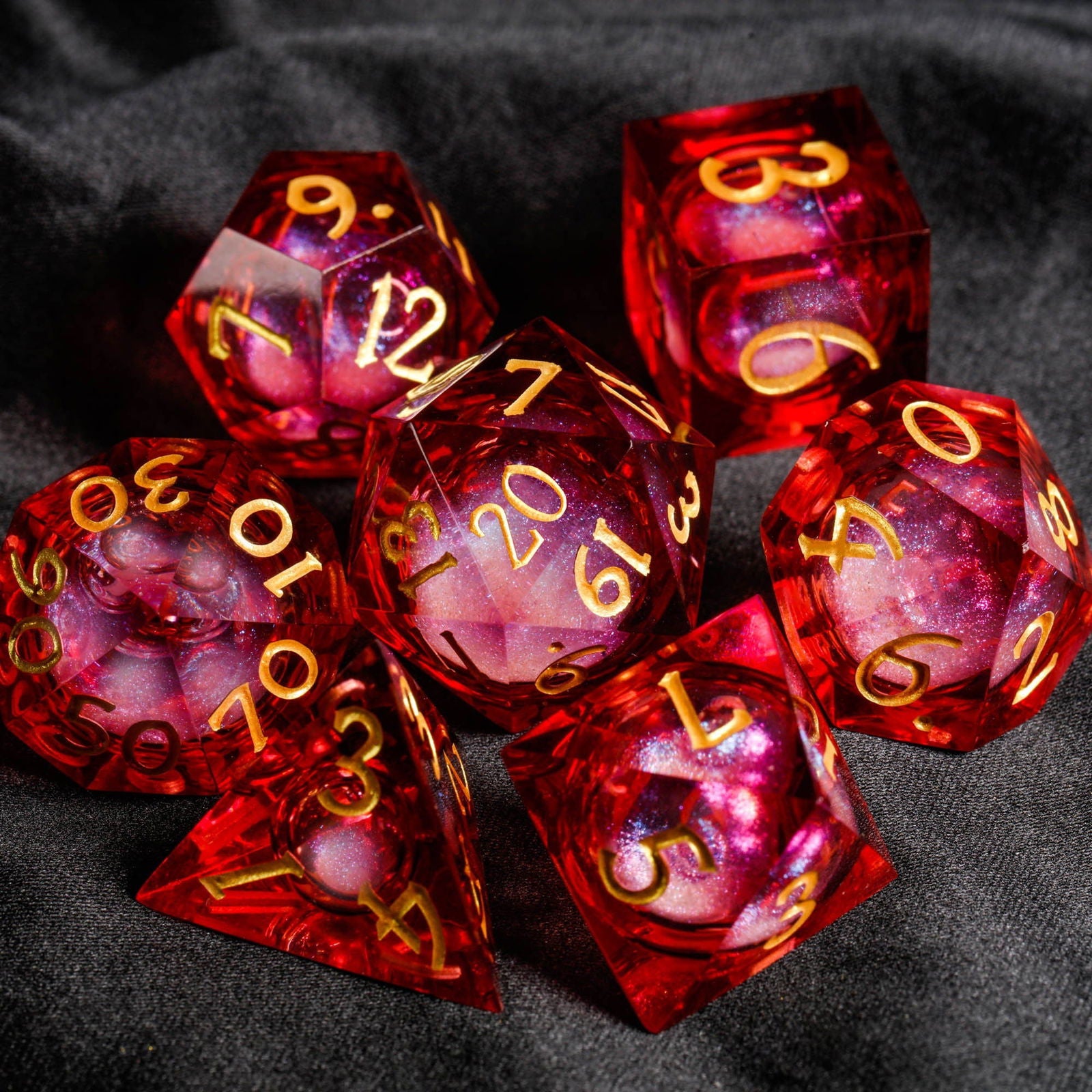 Dark Red Liquid Core Resin DnD D&D Dice Set - CrystalMaggie