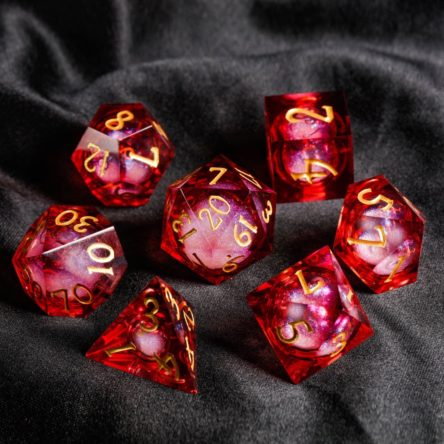 Dark Red Liquid Core Resin DnD D&D Dice Set - CrystalMaggie