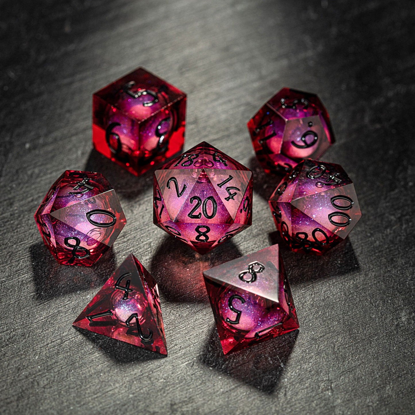 Dark Red Liquid Core Resin DnD D&D Dice Set - CrystalMaggie