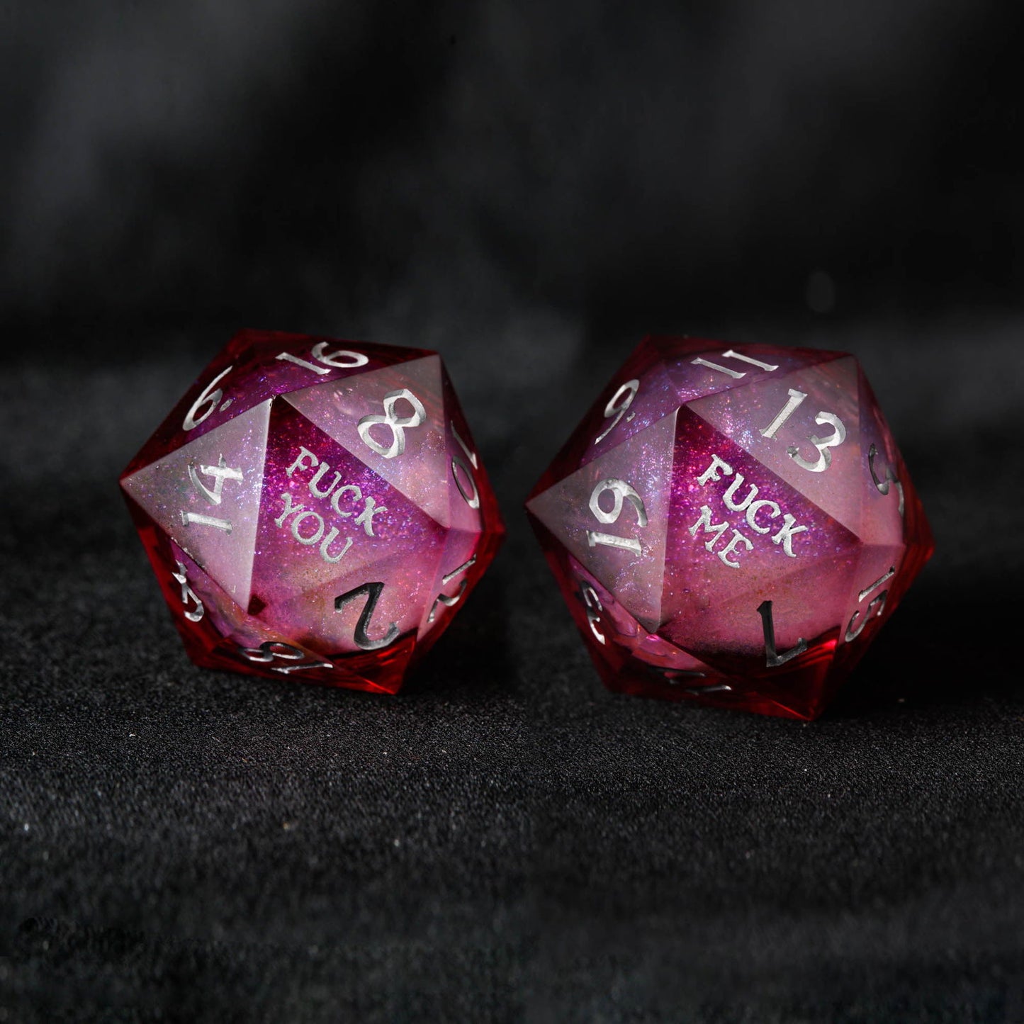 Dark Red Liquid Core Resin F Word DnD D&D Dice Set - CrystalMaggie