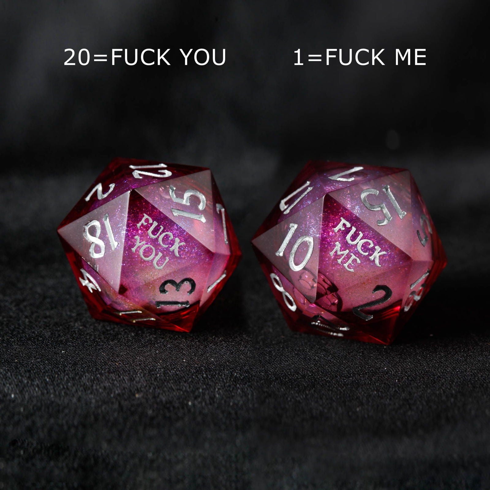 Dark Red Liquid Core Resin F Word DnD D&D Dice Set - CrystalMaggie