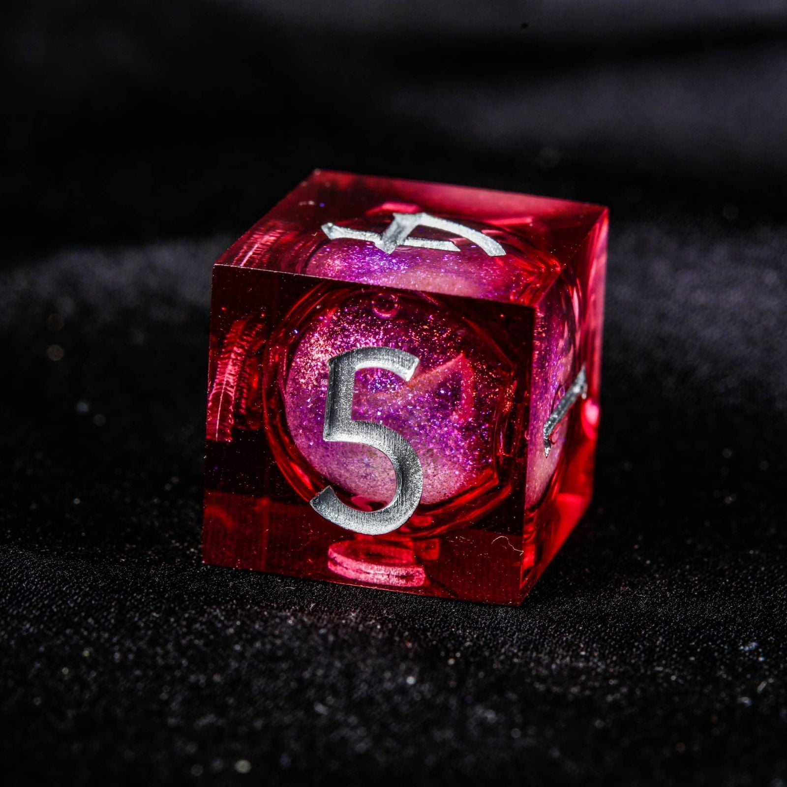 Dark Red Liquid Core Resin F Word DnD D&D Dice Set - CrystalMaggie