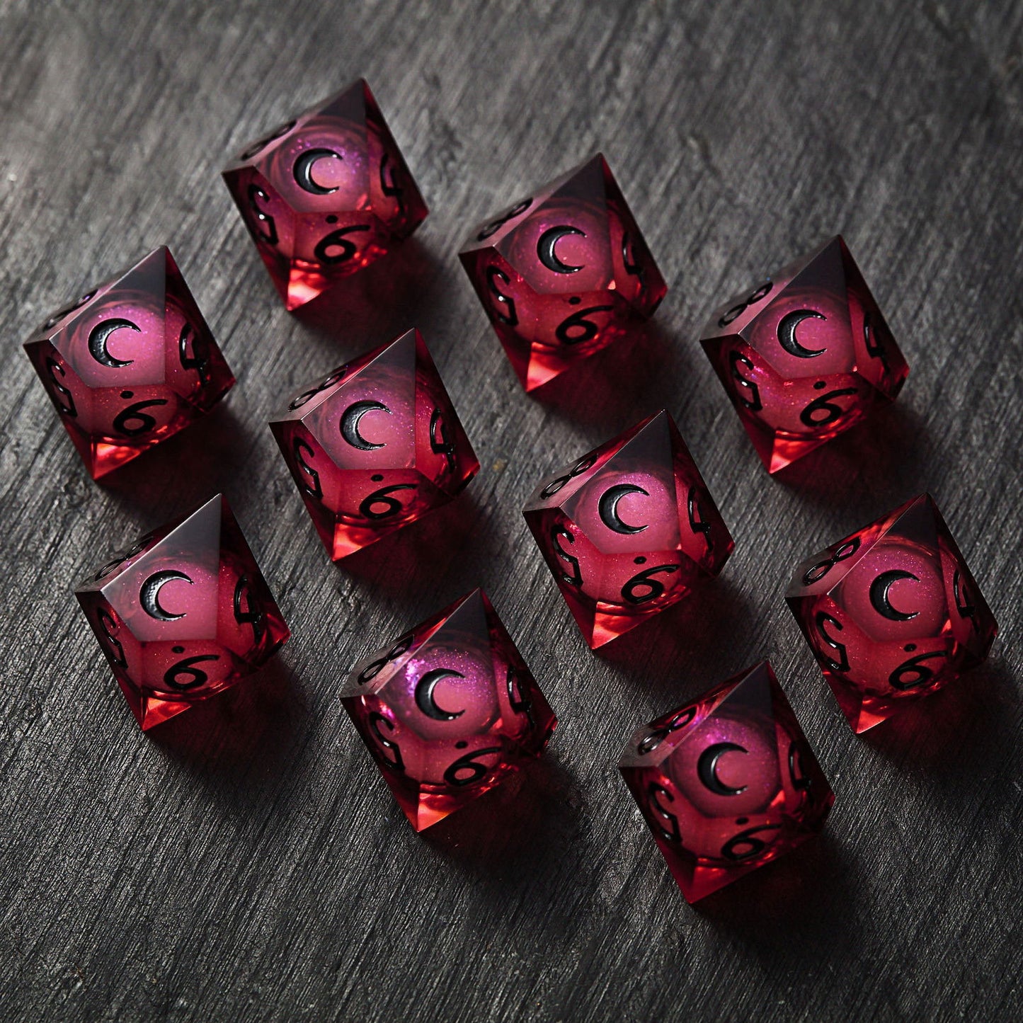 Dark Red Liquid Core Resin Moon Vampire Dice D10 - CrystalMaggie