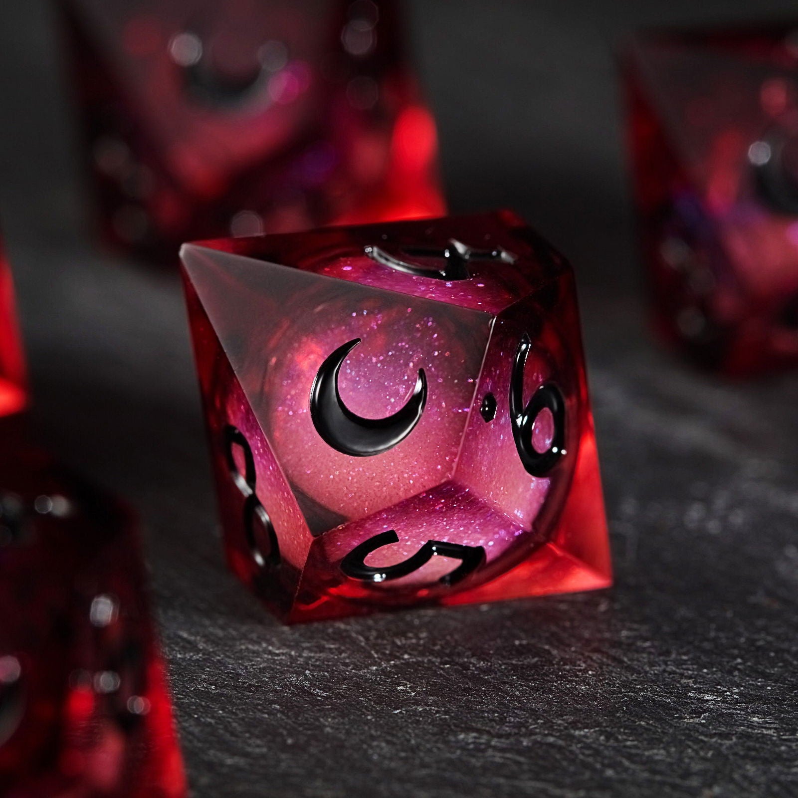 Dark Red Liquid Core Resin Moon Vampire Dice D10 - CrystalMaggie