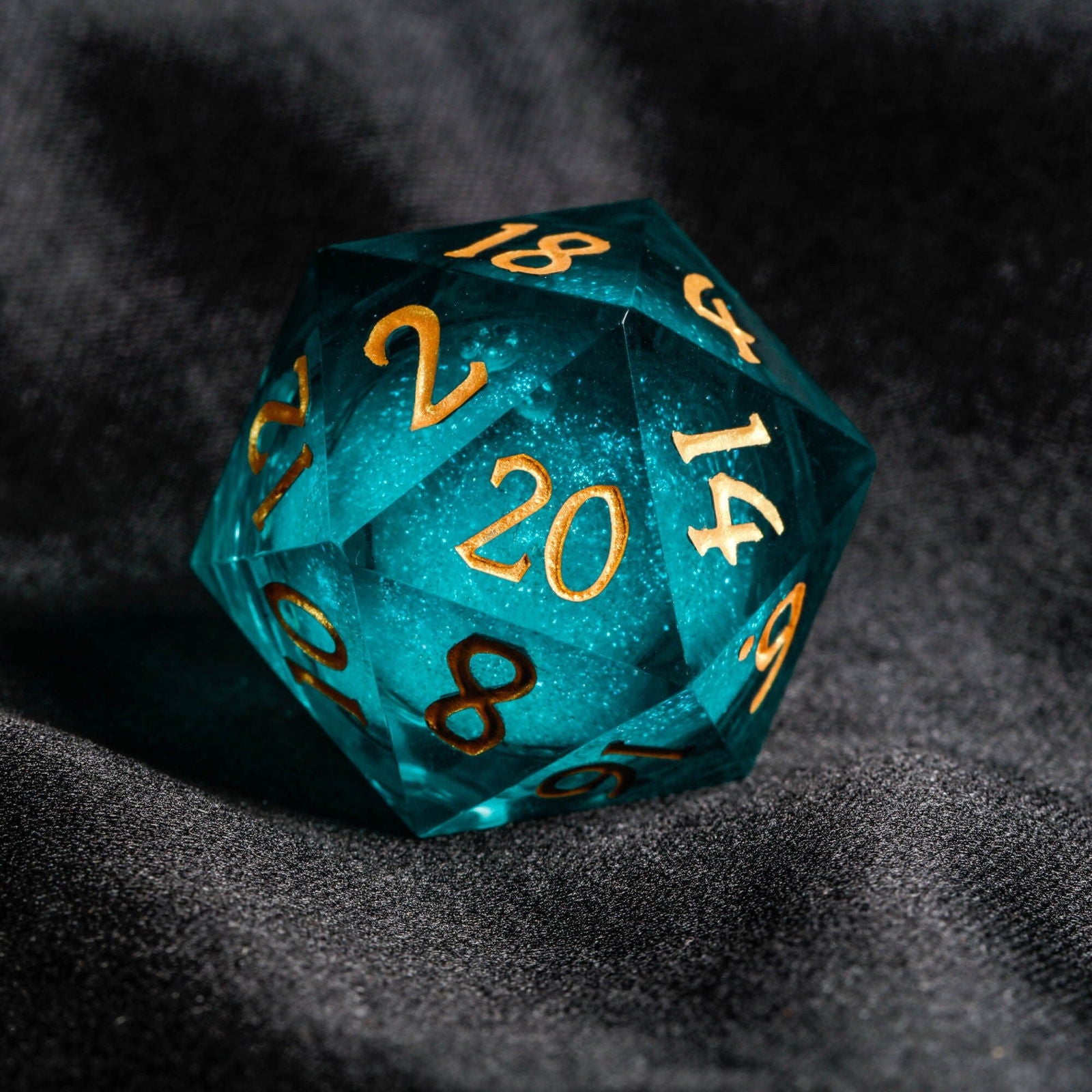 Dark Teal Blue Liquid Core Resin DnD D&D Dice Set - CrystalMaggie