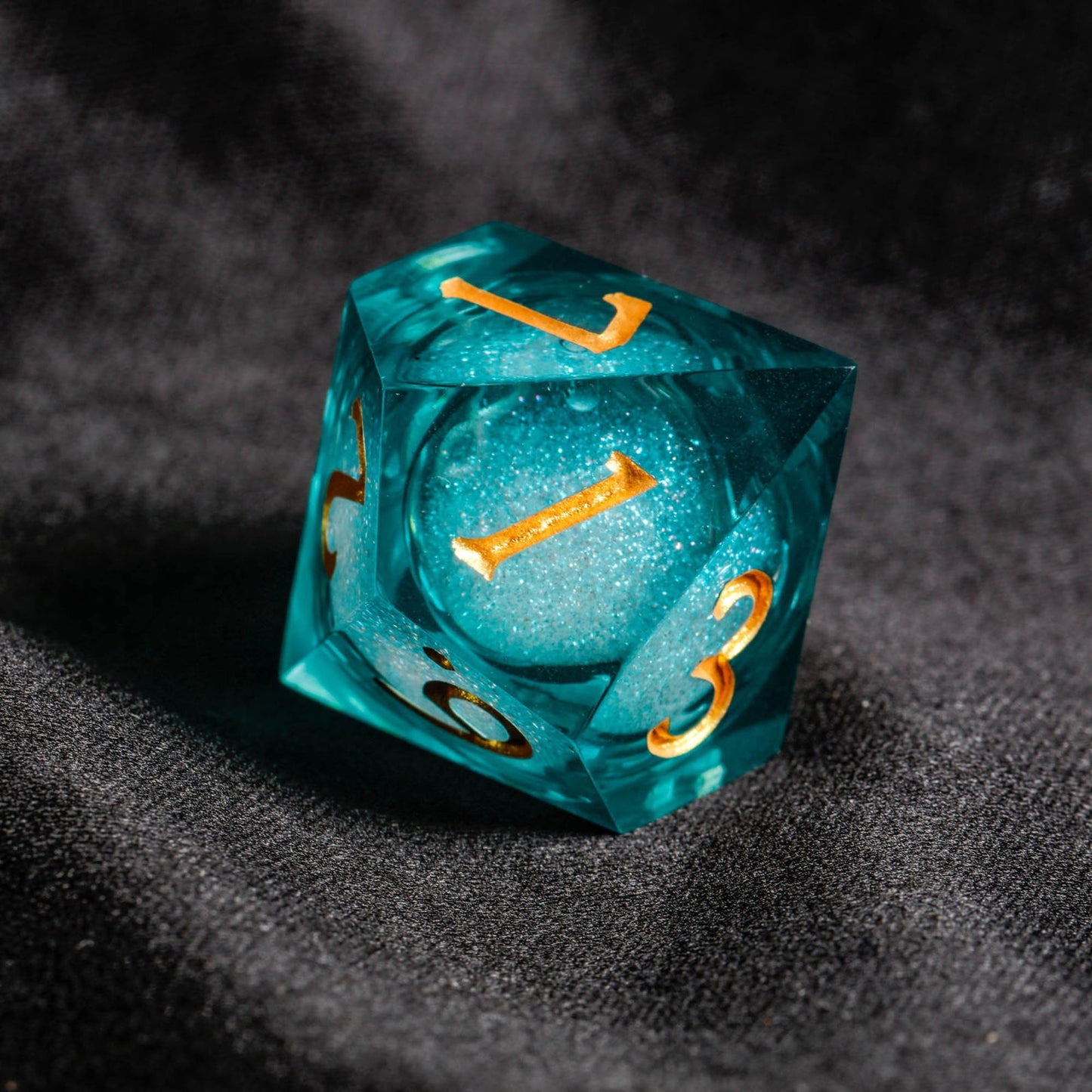 Dark Teal Blue Liquid Core Resin DnD D&D Dice Set - CrystalMaggie