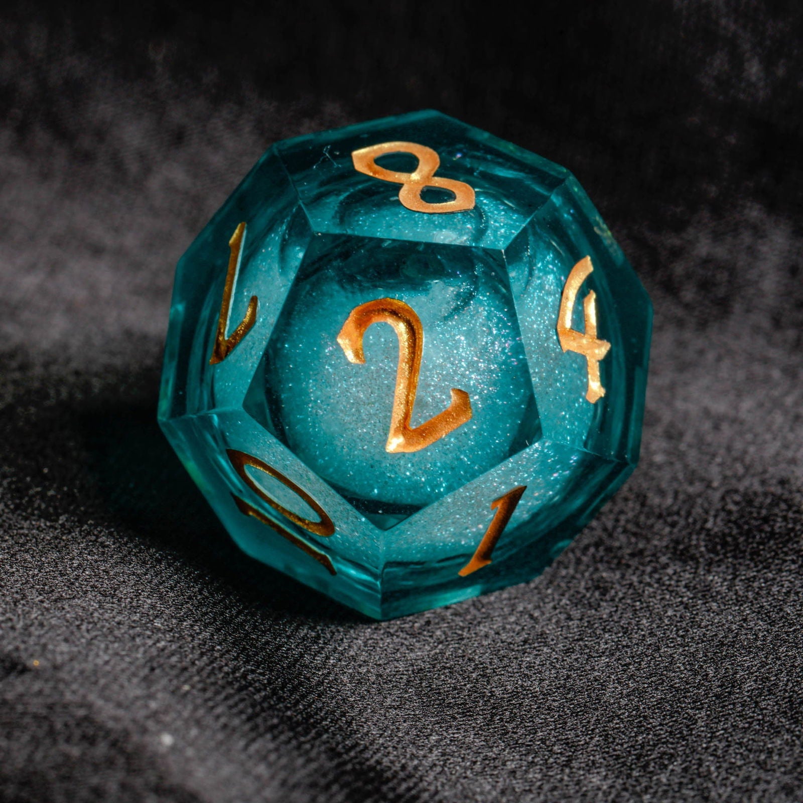 Dark Teal Blue Liquid Core Resin DnD D&D Dice Set - CrystalMaggie