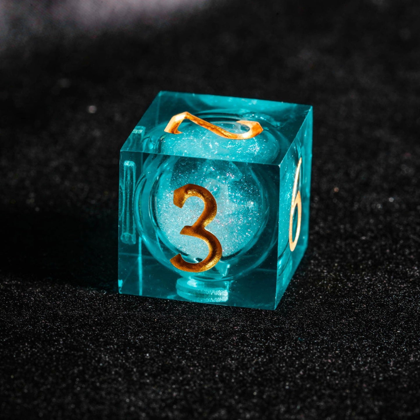 Dark Teal Blue Liquid Core Resin DnD D&D Dice Set - CrystalMaggie