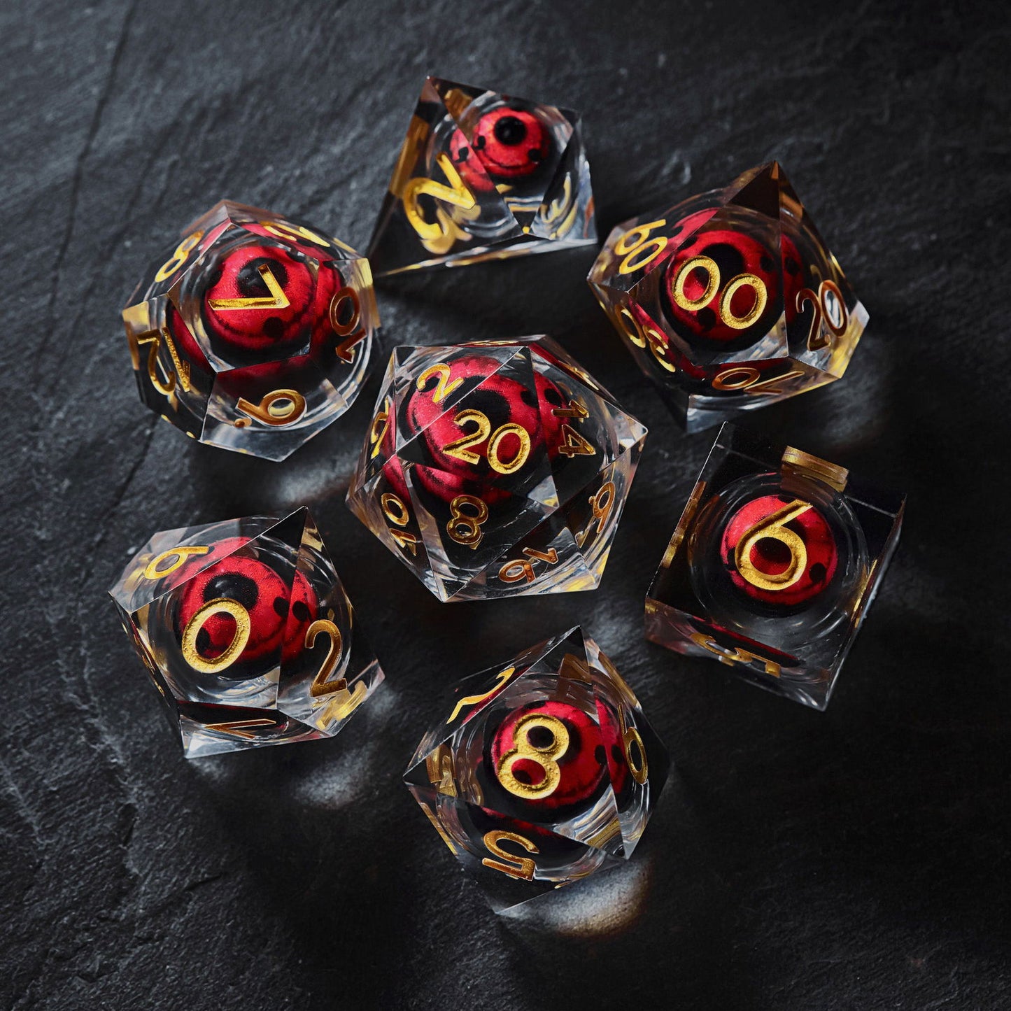 Design inspired by Naruto Liquid Core Resin DnD D&D Dice Set - CrystalMaggie