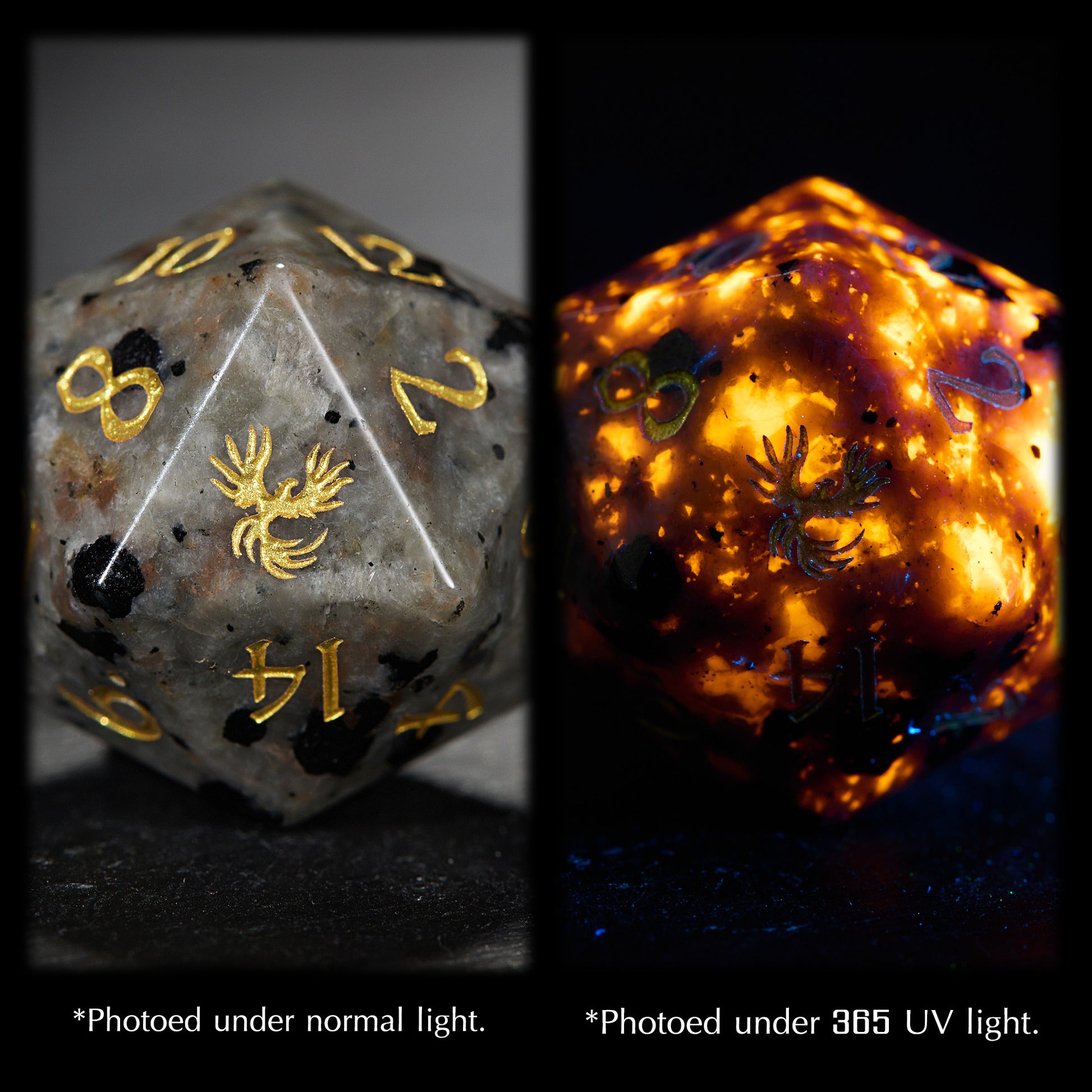 Yooperlite UV Reactive Gemstone Phoenix DnD D&D Dice Set