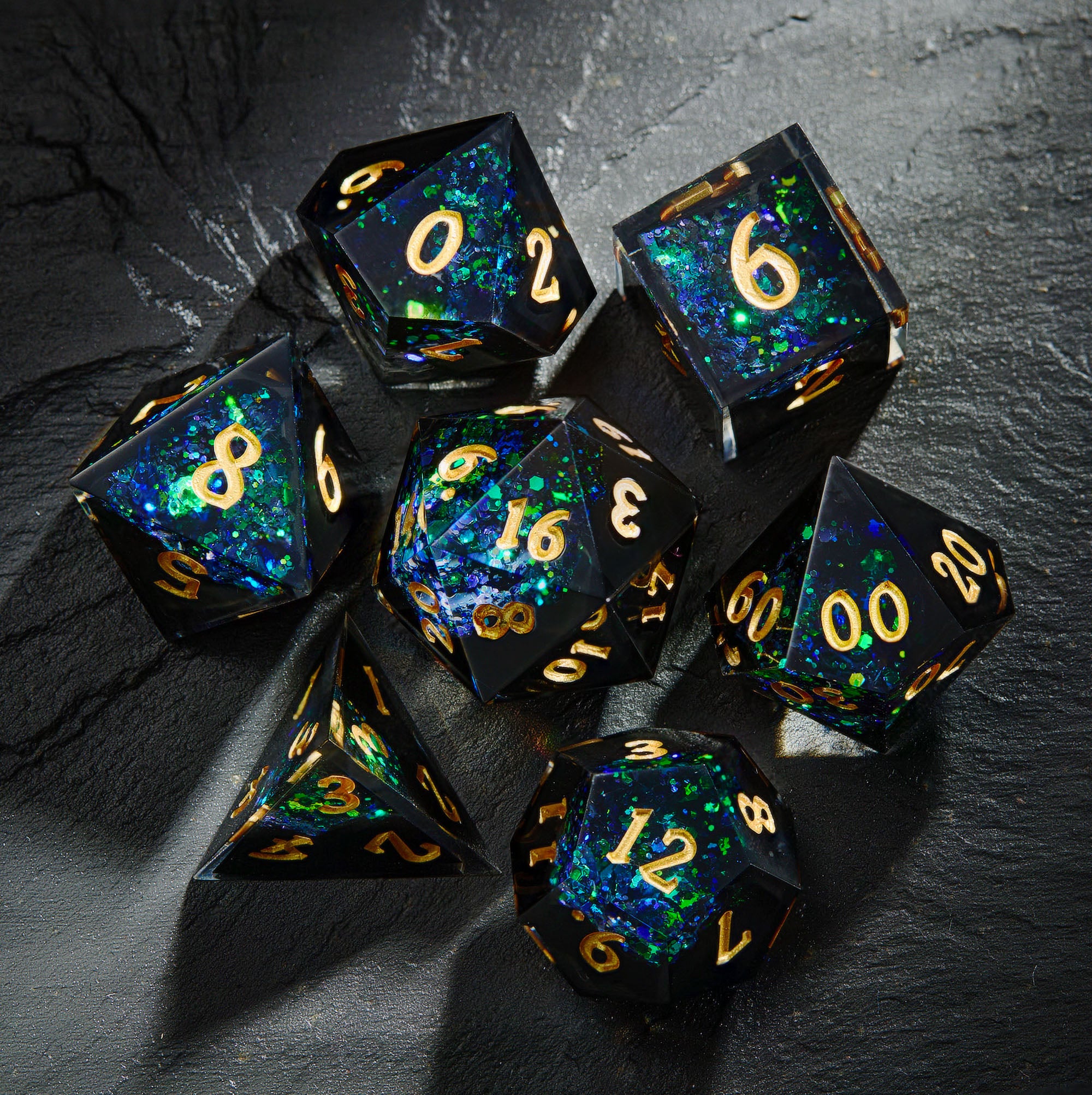 Green Blue Glitter Crystal Geode Resin Dice - CrystalMaggie