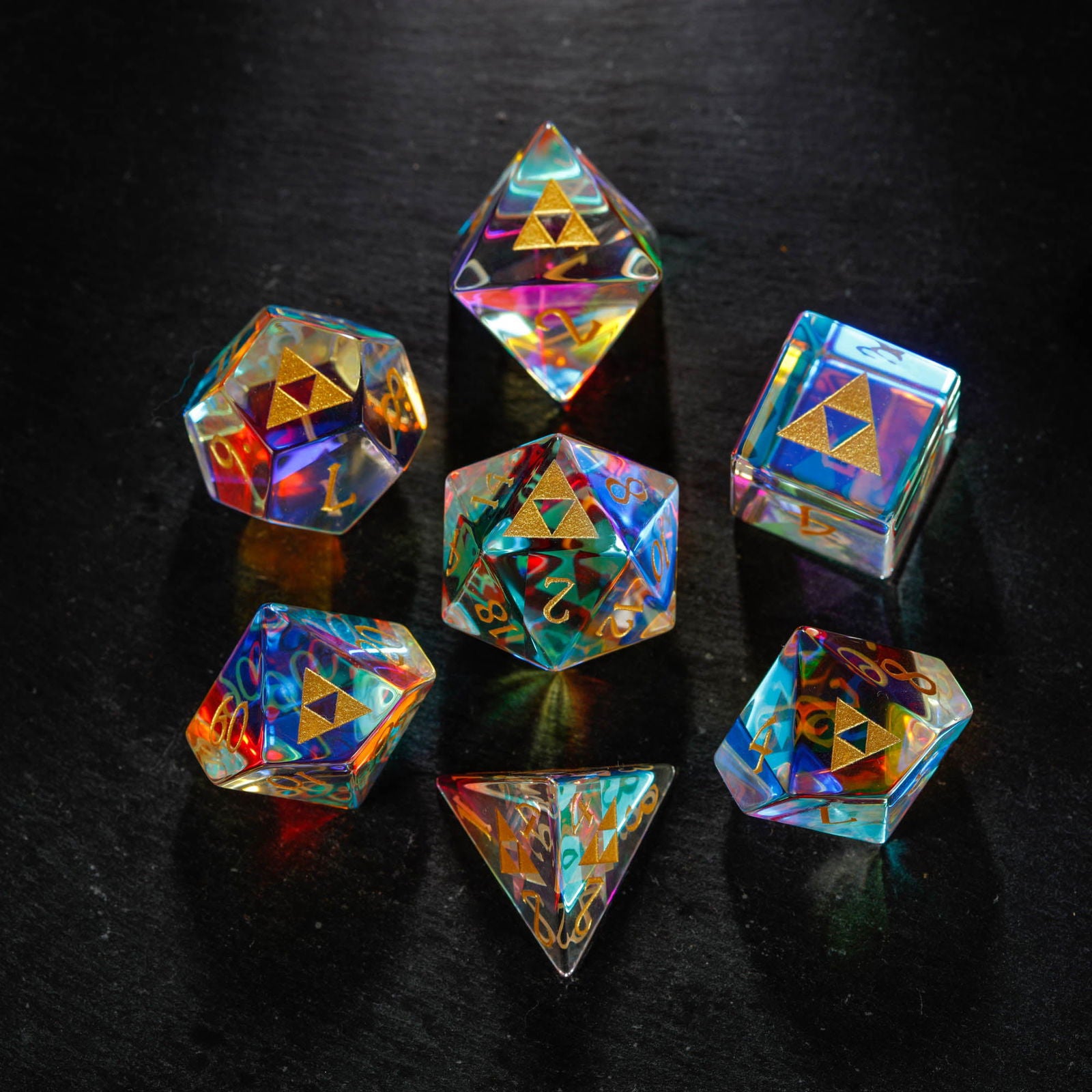 Fantastic Glass All Zelda DnD D&D Dice Set - CrystalMaggie