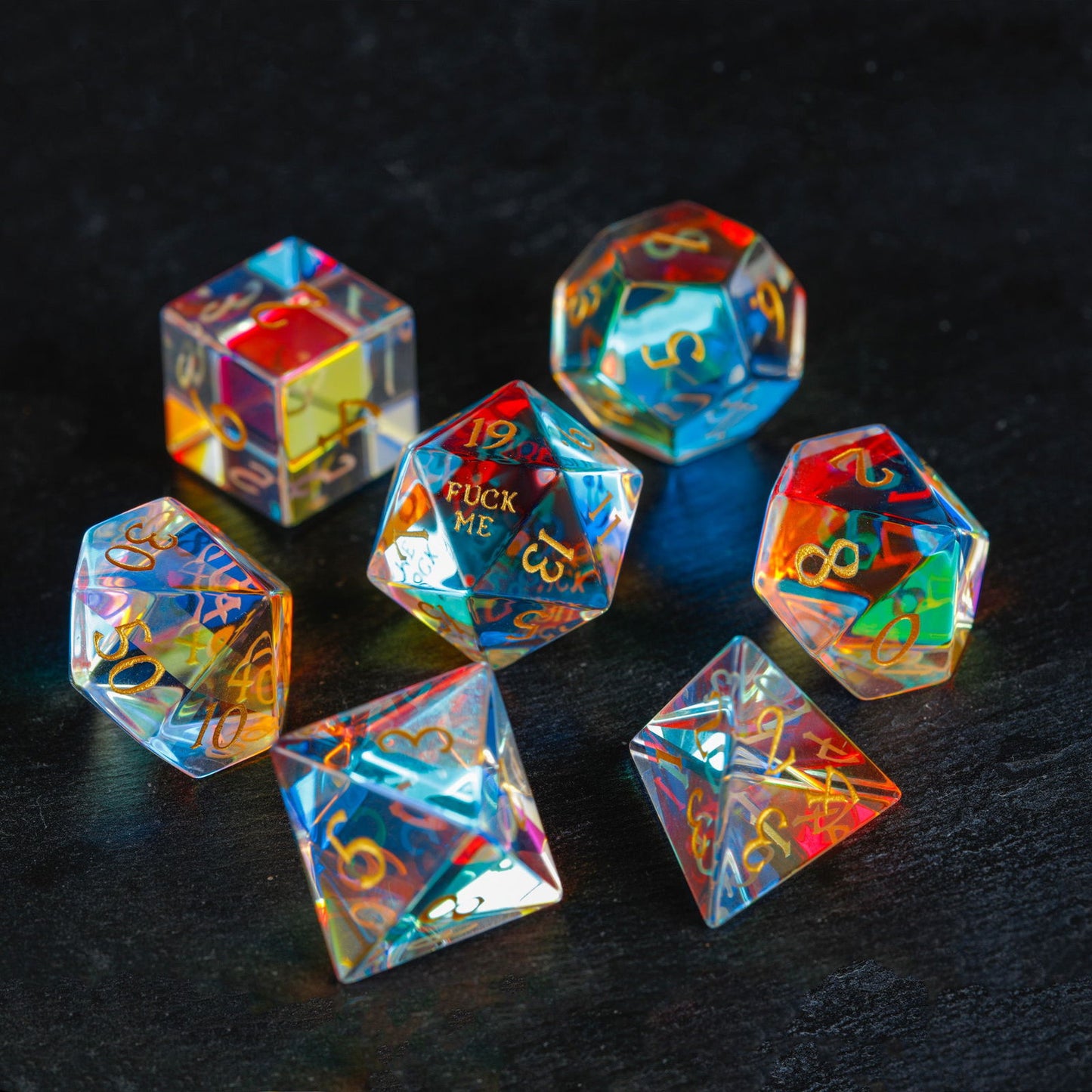 Fantastic Glass F Word DnD D&D Dice Set - CrystalMaggie