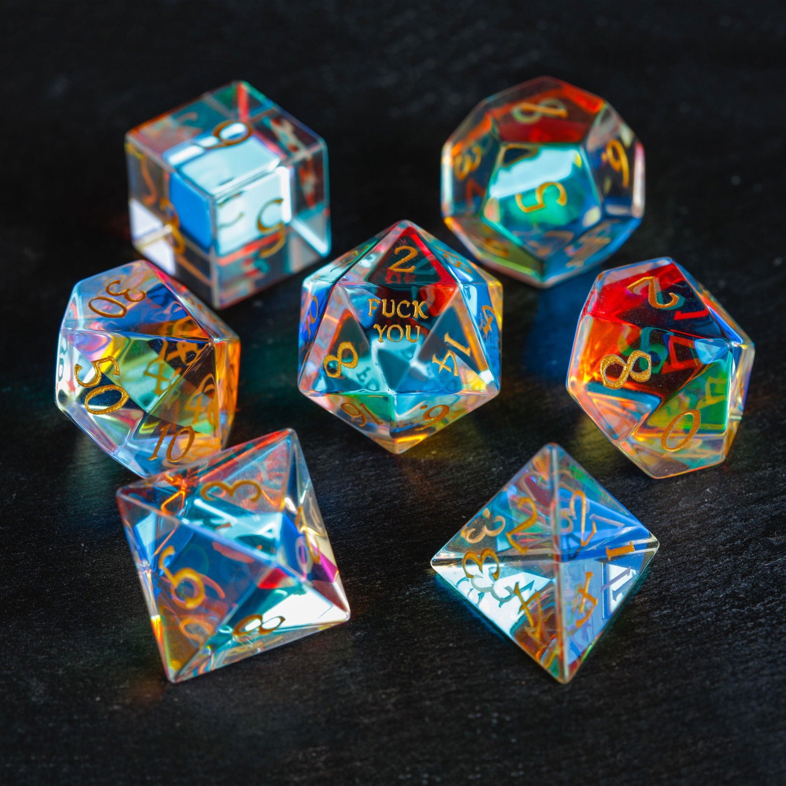 Fantastic Glass F Word DnD D&D Dice Set - CrystalMaggie