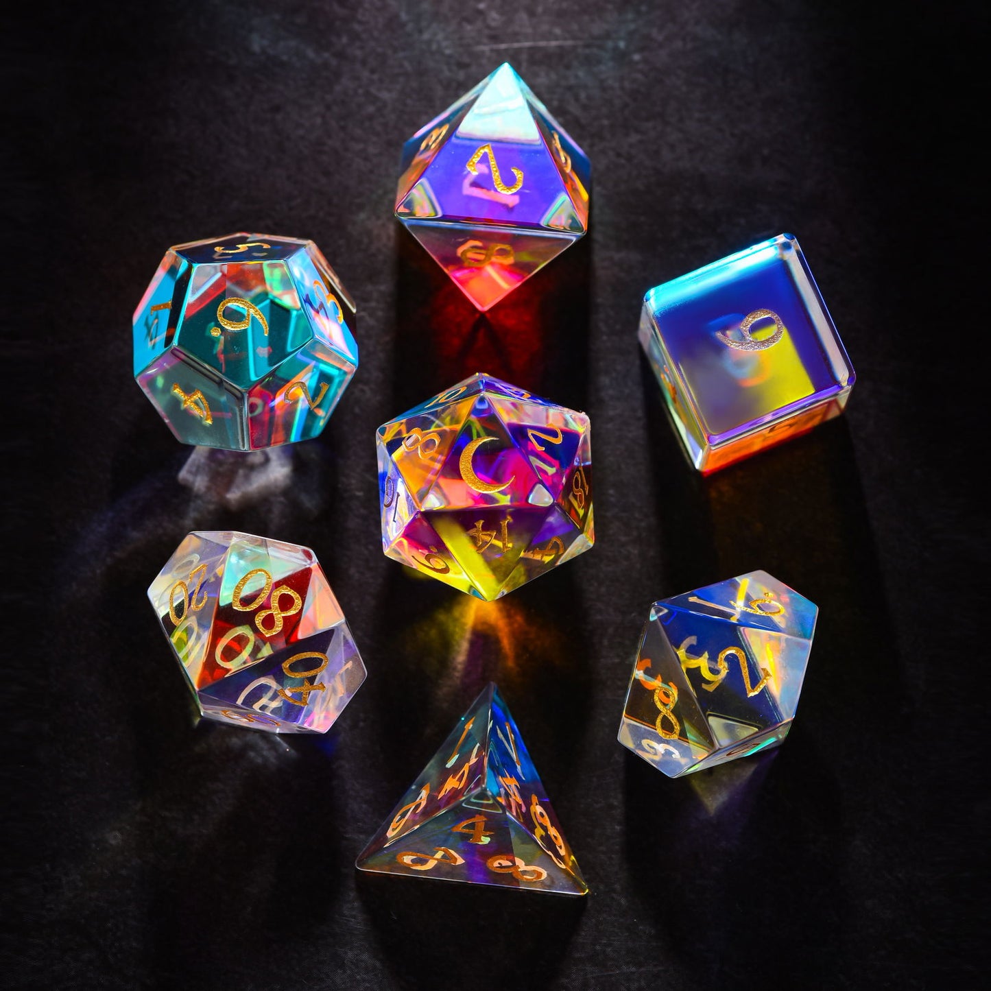 Fantastic Glass Moon DnD D&D Dice Set - CrystalMaggie