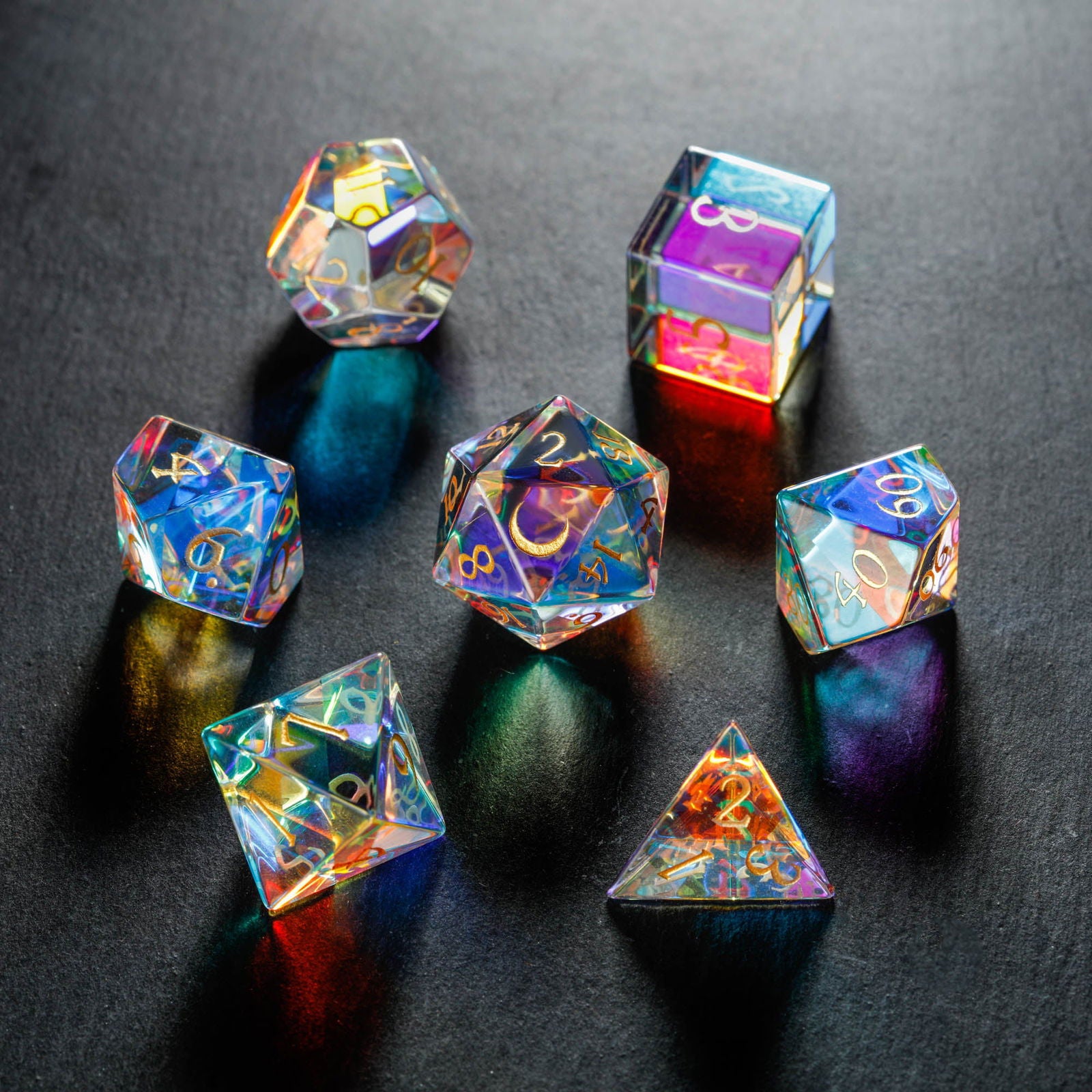 Fantastic Glass Moon DnD D&D Dice Set - CrystalMaggie