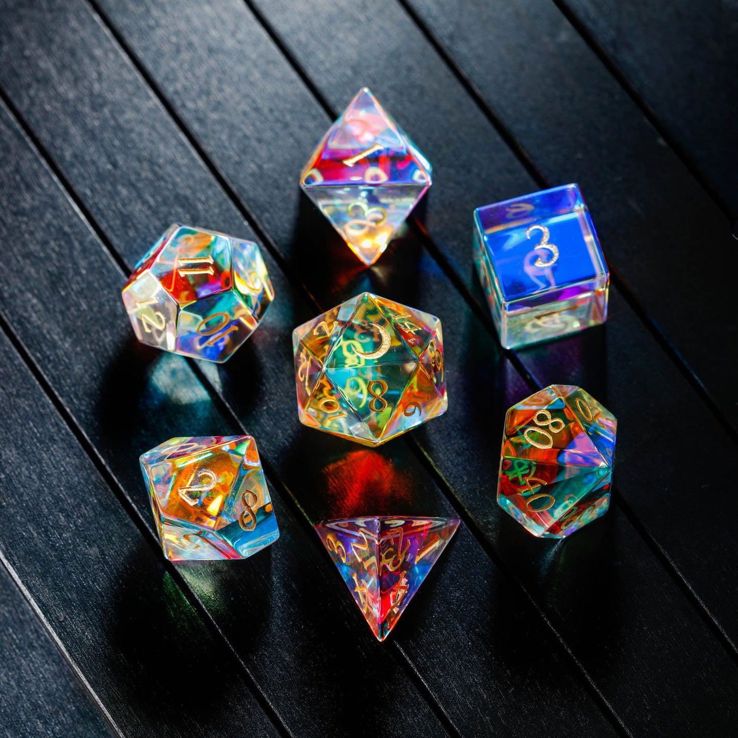 Fantastic Glass Moon DnD D&D Dice Set - CrystalMaggie