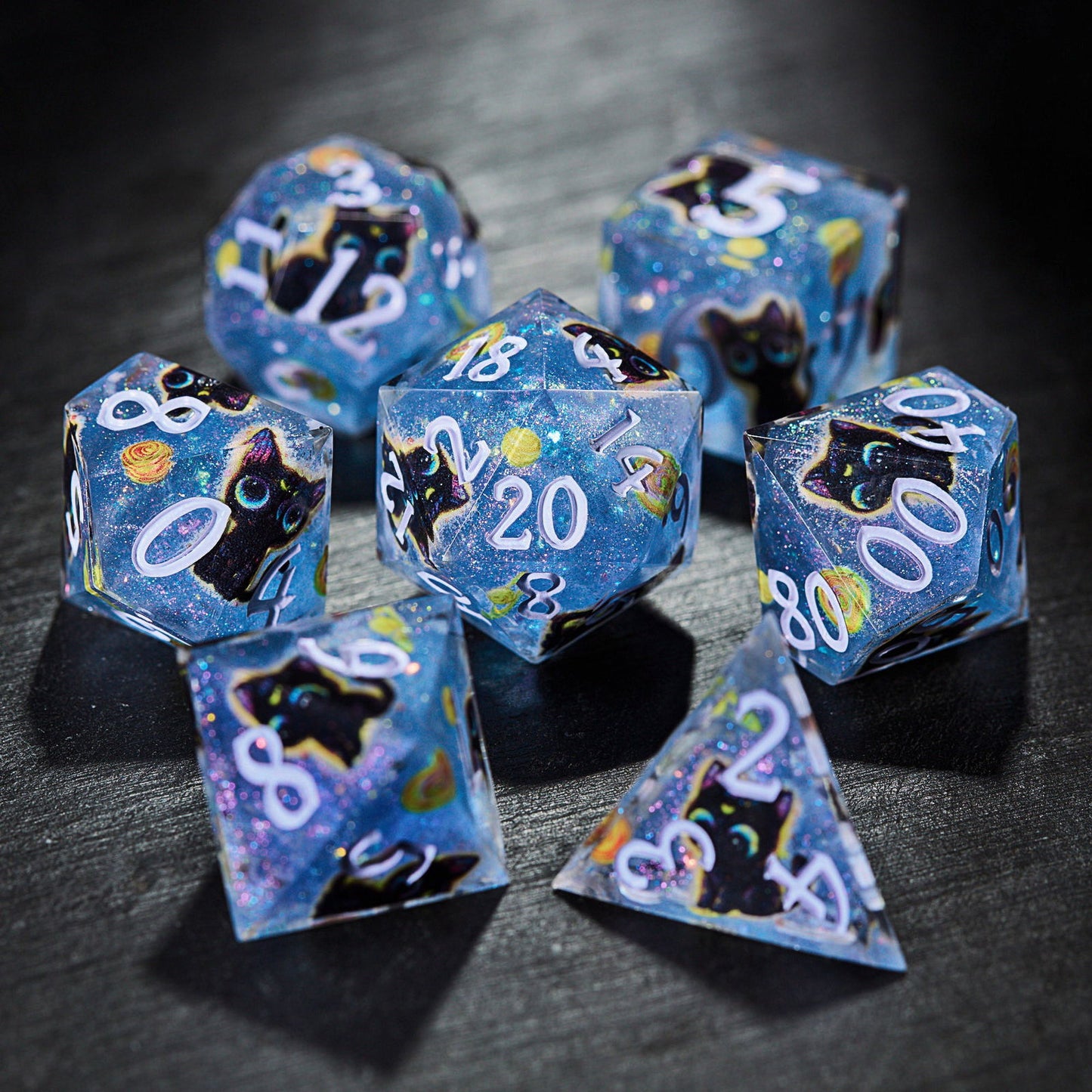 Feline from the Celestial Realm Resin DnD D&D Dice Set - CrystalMaggie