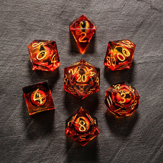 Floating Fire Pupil Dragon's Eye Liquid Core Resin DnD D&D Dice Set - CrystalMaggie