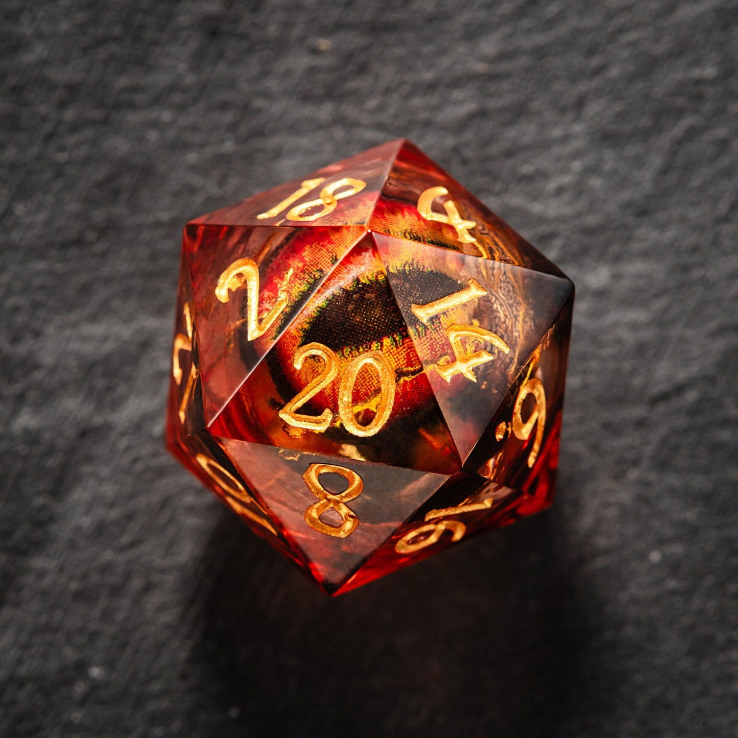 Floating Fire Pupil Dragon's Eye Liquid Core Resin DnD D&D Dice Set - CrystalMaggie