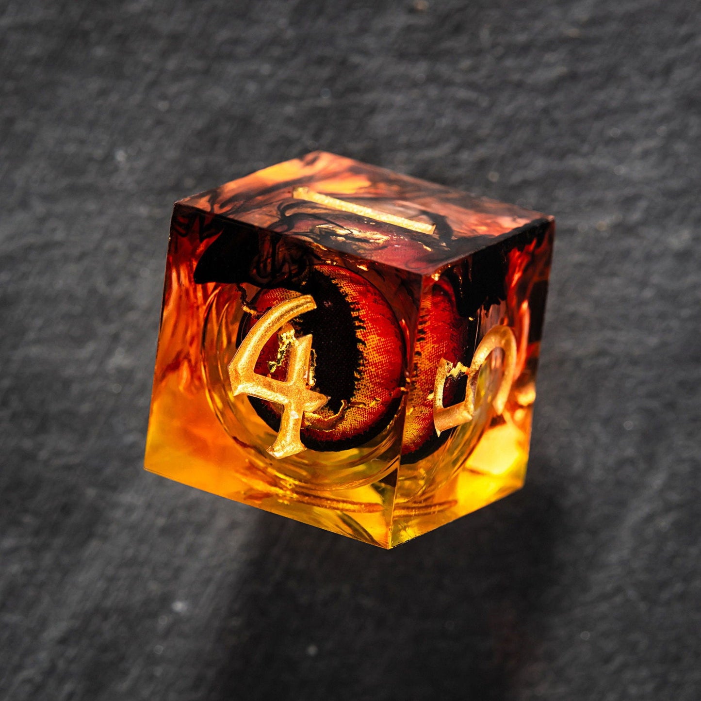 Floating Fire Pupil Dragon's Eye Liquid Core Resin DnD D&D Dice Set - CrystalMaggie