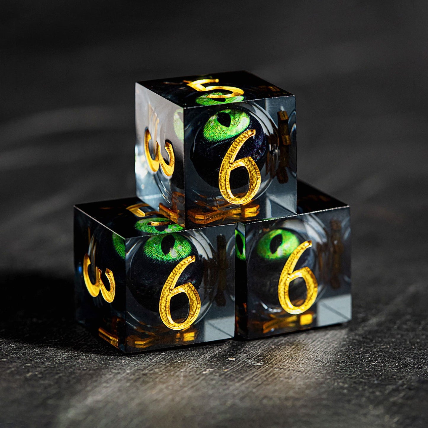 Floating Green Pupil Dragon's Eye Liquid Core Resin DnD D&D Dice D6 - CrystalMaggie